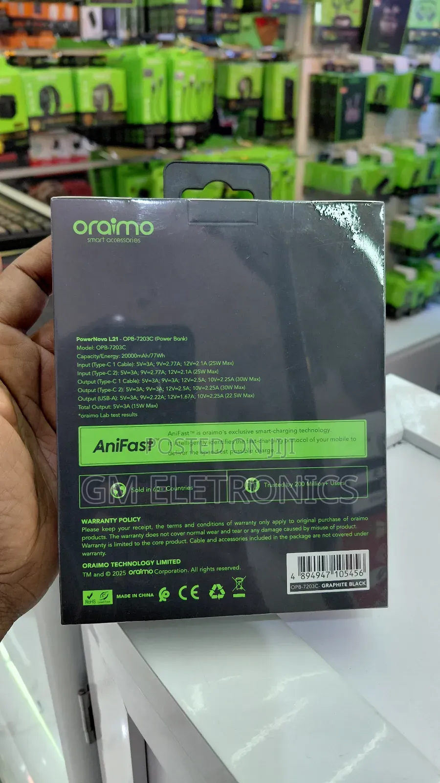 20,000mah, 30w Portable Power Bank- Built-in Type-C Cable and Anifast
