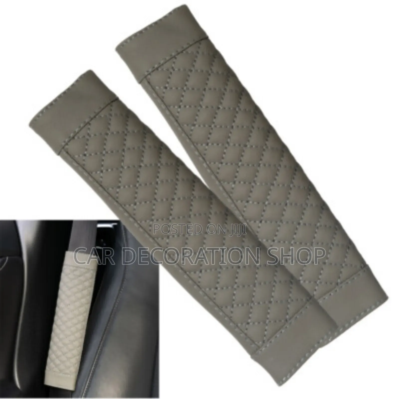 2x Grey Pu Leather Safety Belt Covers