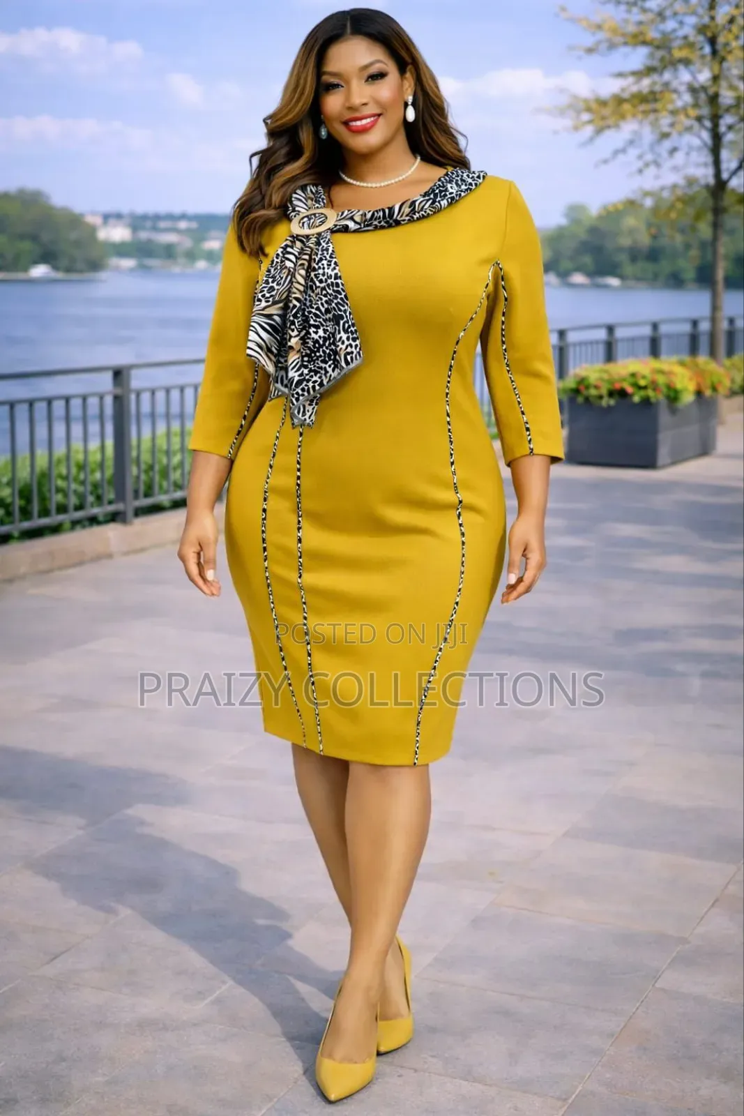 Straight Ladies'' Dress With Leopard Details