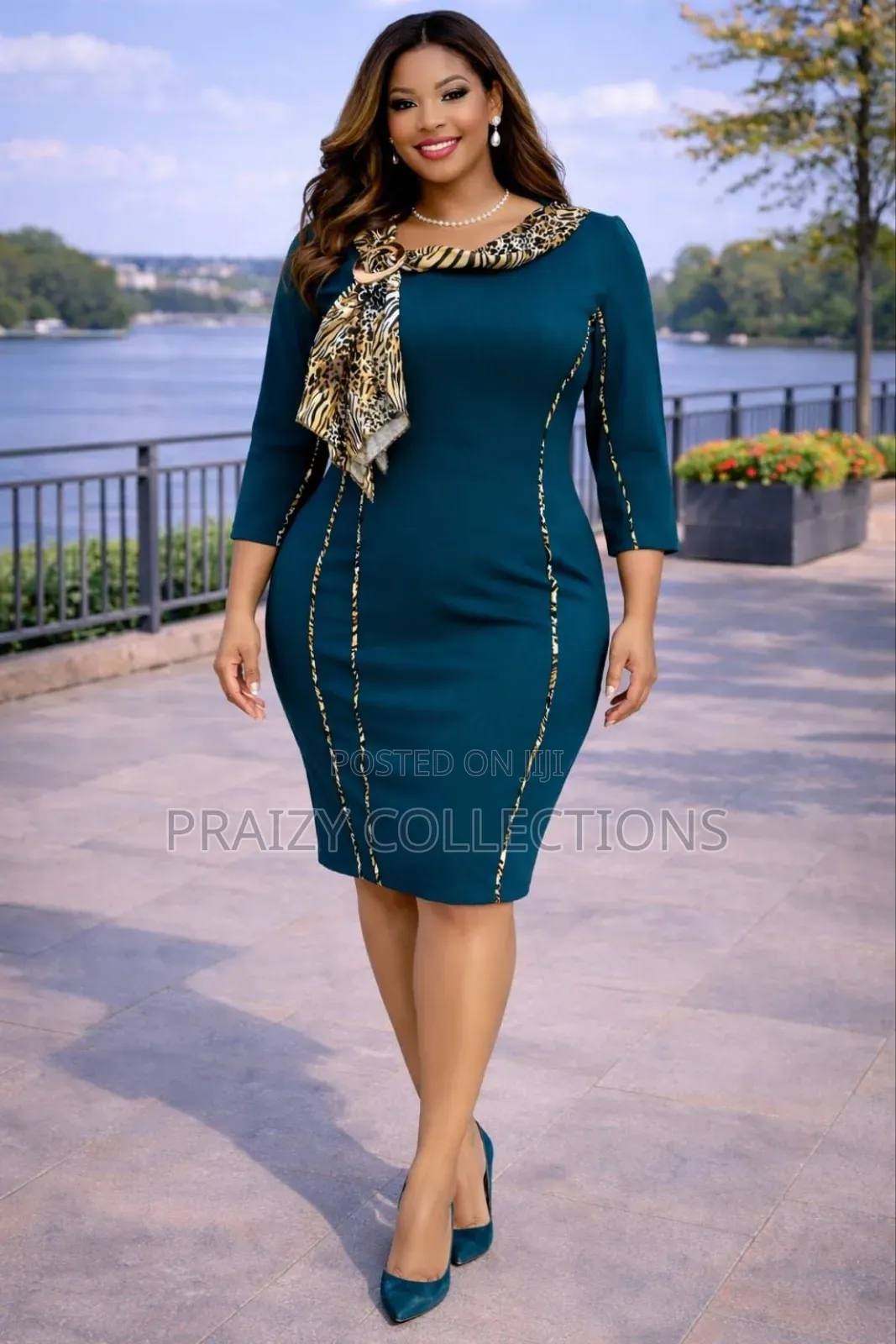 Straight Ladies'' Dress With Leopard Details