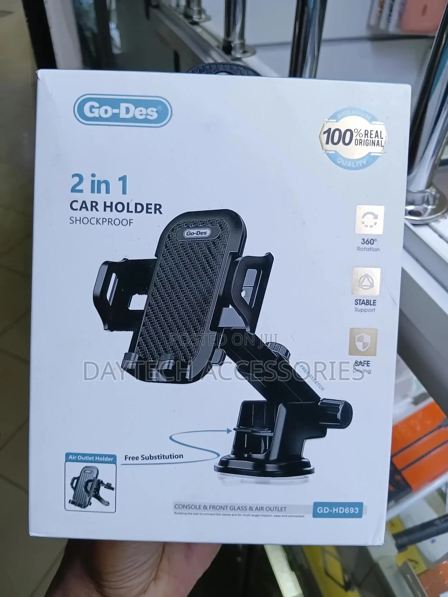 The Go-Des Gd-Hd693 Is a 2-in-1 Shockproof Car Phone Holder.