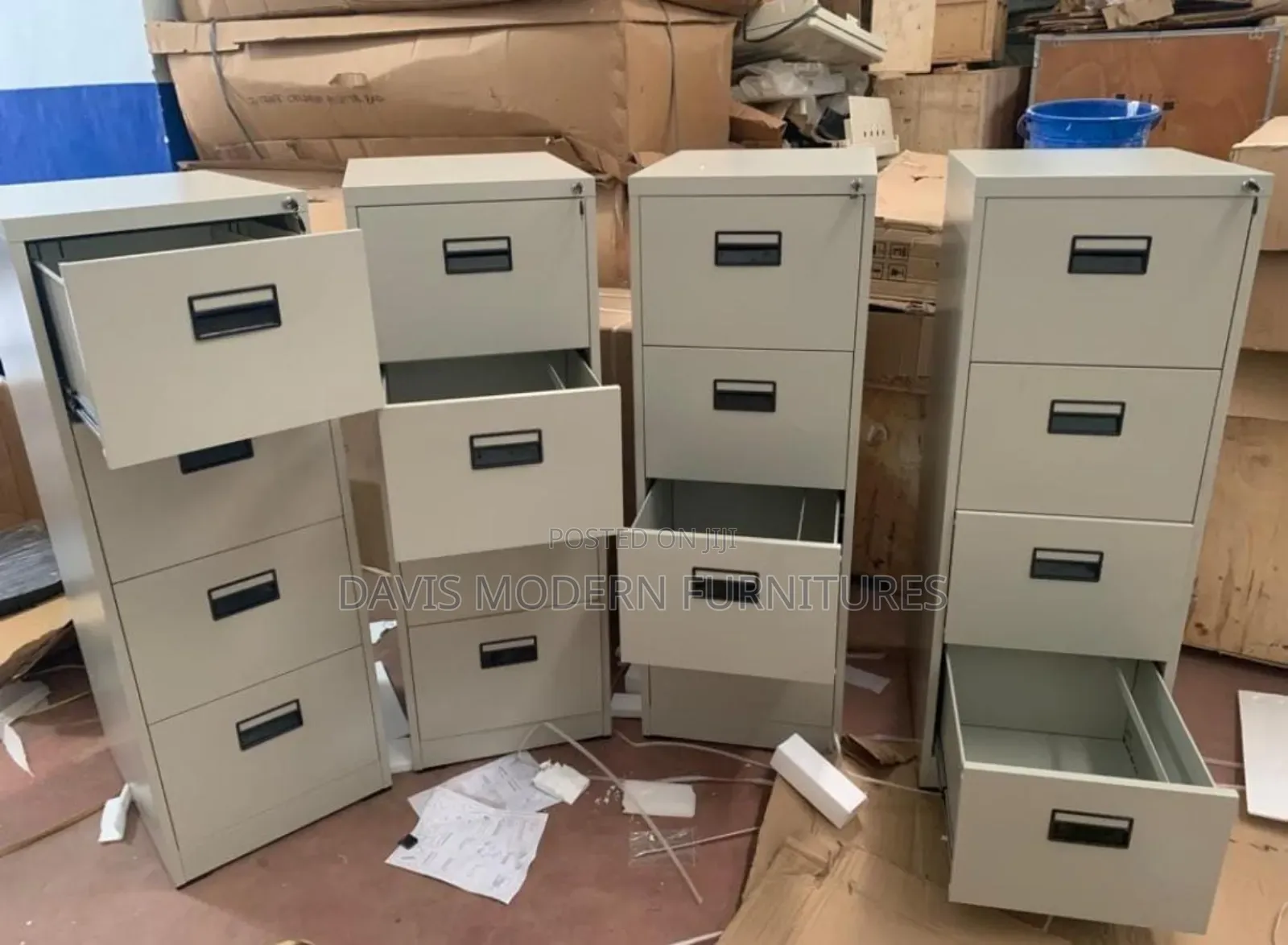 Four Beige Metal Filling Cabinet
