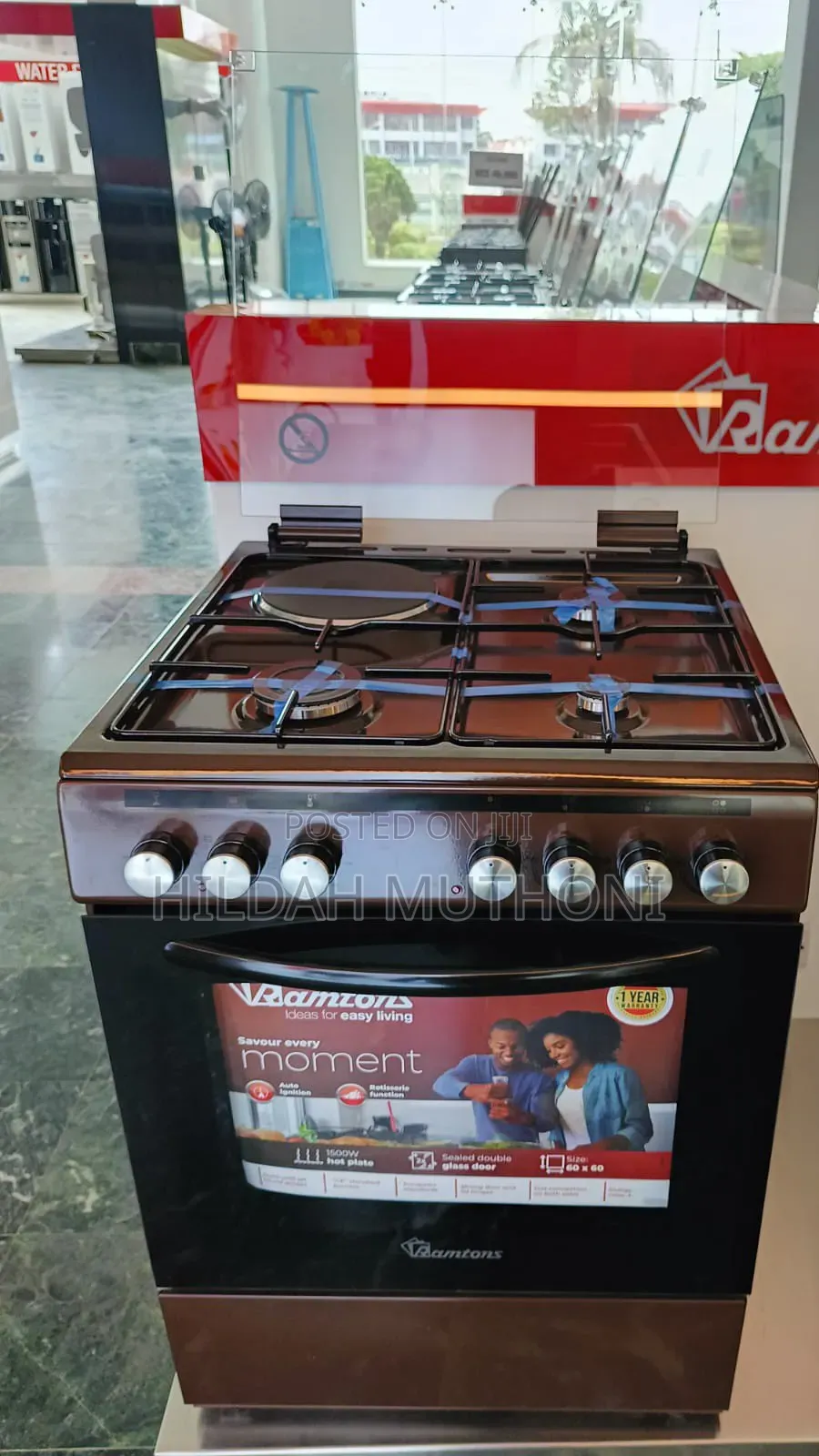 Ramtons Standing Cooker 60×60cm (3g+1e) Electric Oven – Rc 605 Brown