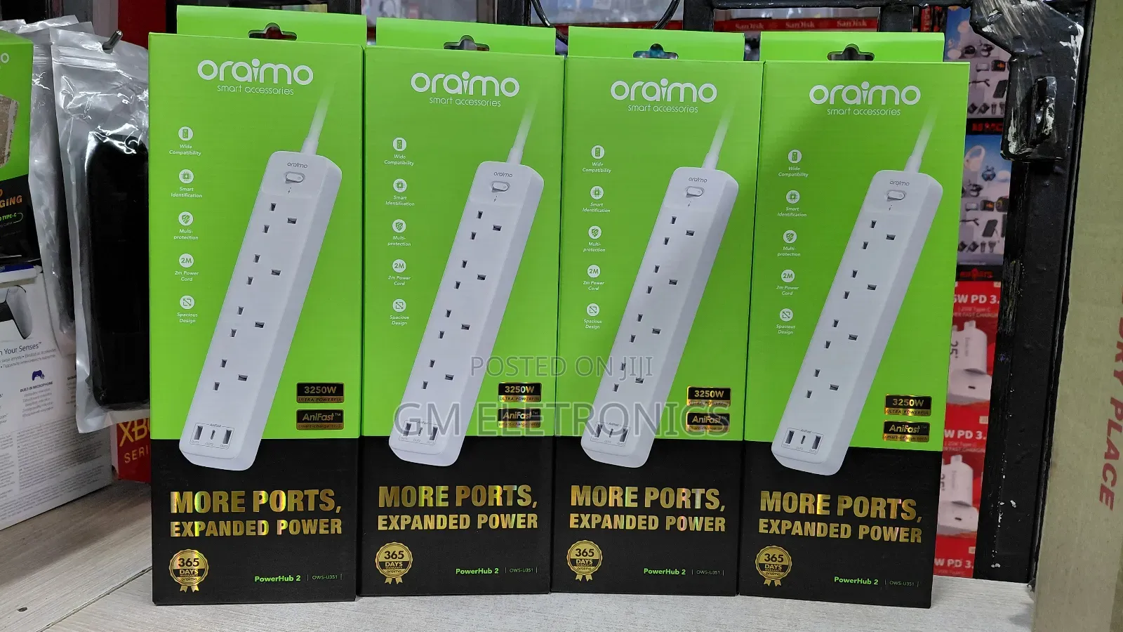 New Oraimo Ows-U351 Powerhub C 4-Ac 3-Usb Power Extension Cable 2m