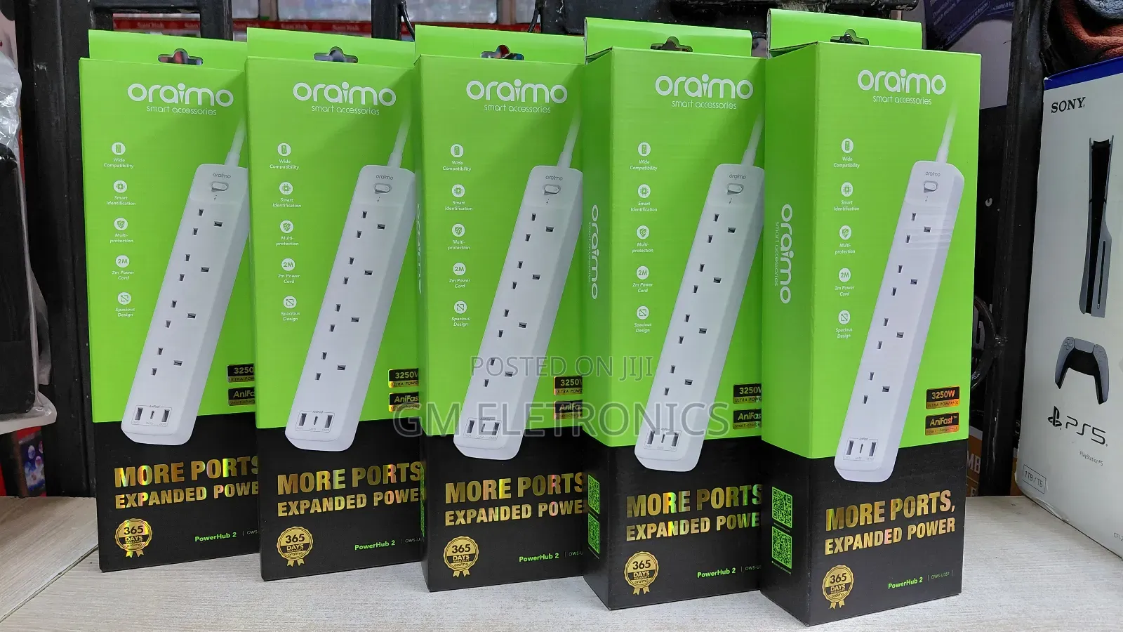 New Oraimo Ows-U351 Powerhub C 4-Ac 3-Usb Power Extension Cable 2m