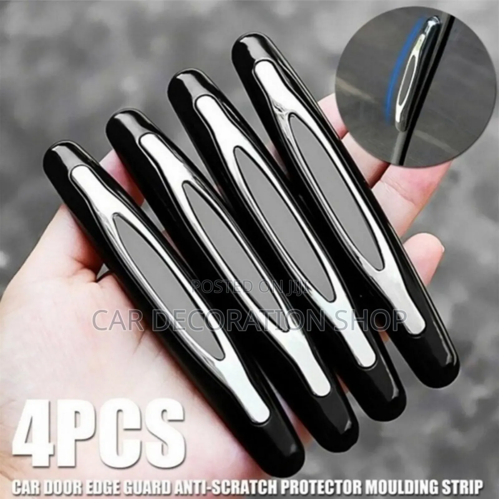 4pc Silver Black Door Guard Trim Cover Strip Universal Fit