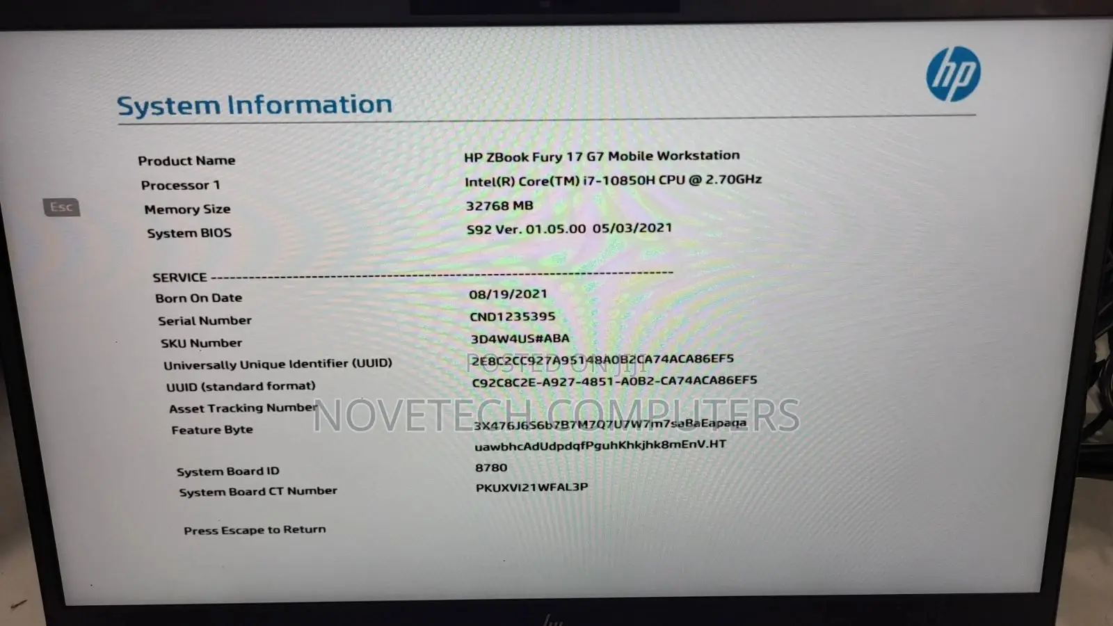New Laptop HP ZBook Fury 17 G7 32GB Intel Core i7 SSD 512GB