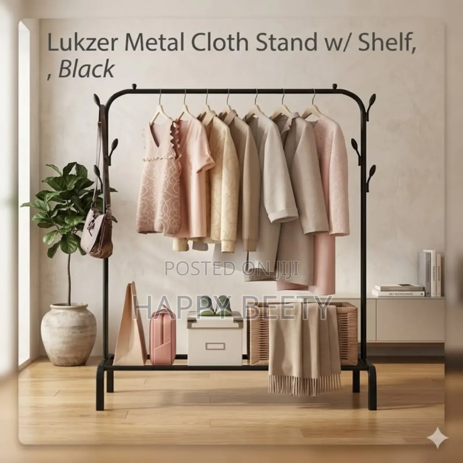 * Single Rail Garment Rack With Side Hooks *
