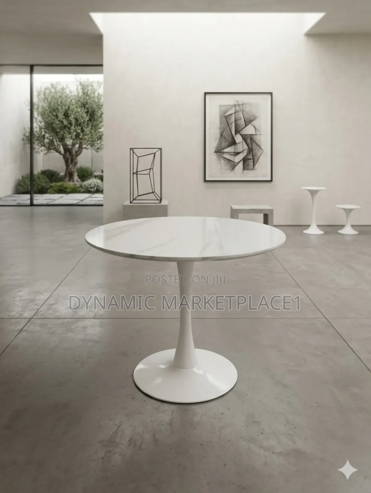 Round Marble-Top Pedestal Dining Table