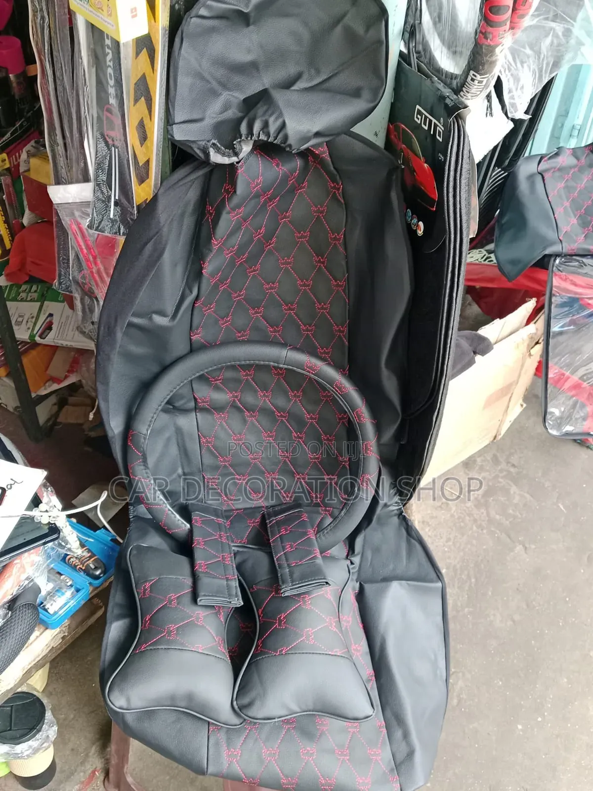 Full Car Faux Leather Seat Cushions With Red ,White or Black Stitches