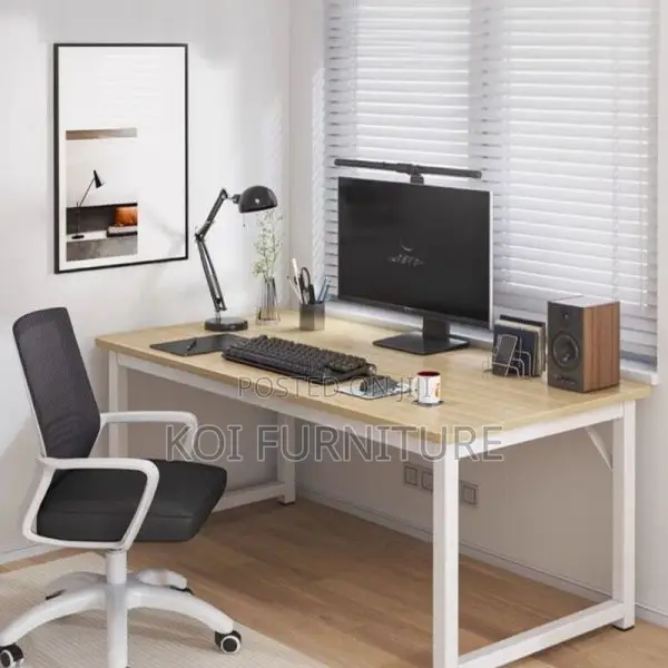 Office Desk : 1.2m Modern Office Desk With Rustic Wood-Finish Top