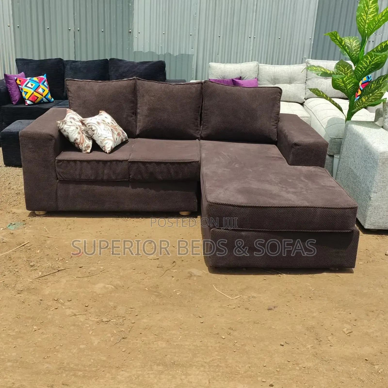 Brown 5 Seater L-Shaped Sofa
