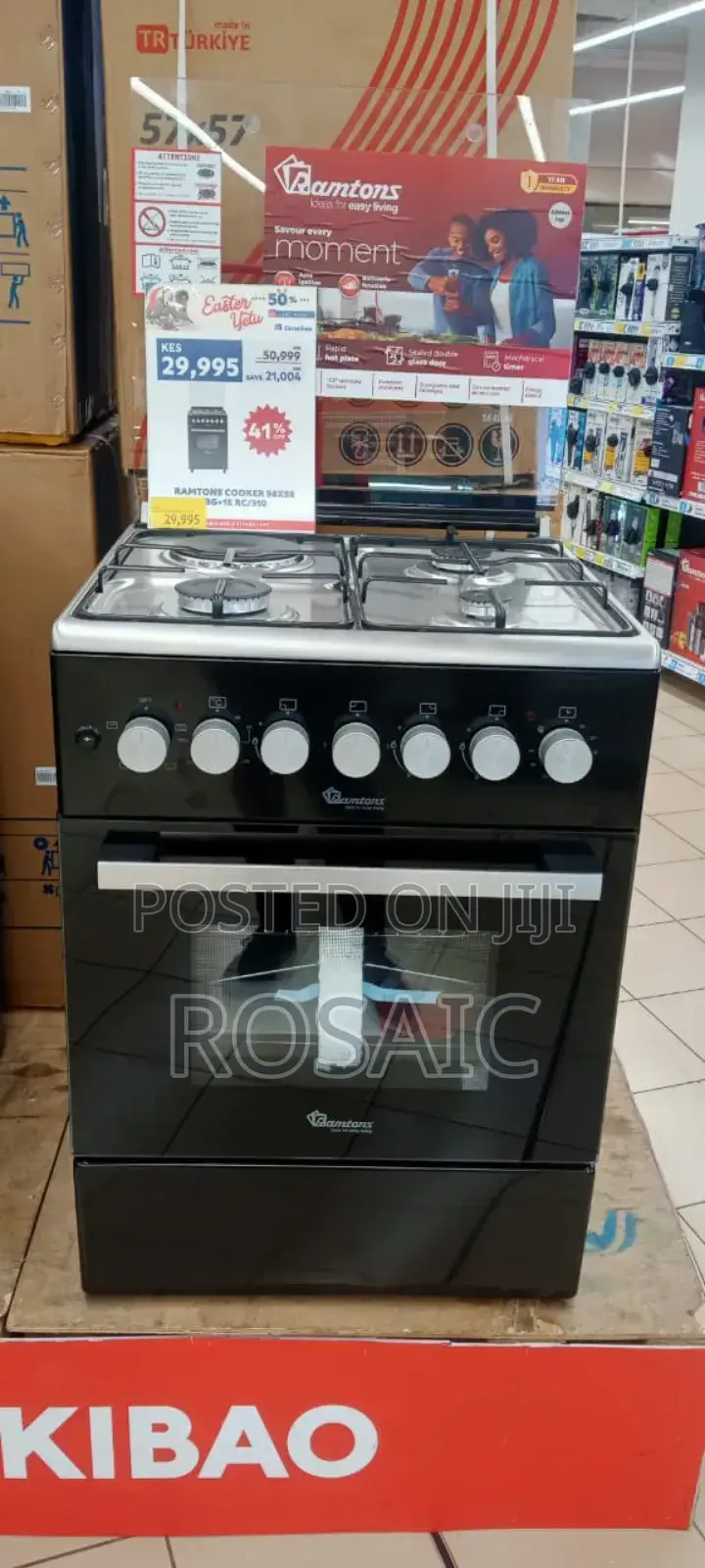 Ramtons Standing Cooker 60*60cm. 3g+1e . Electric Oven. (Black)