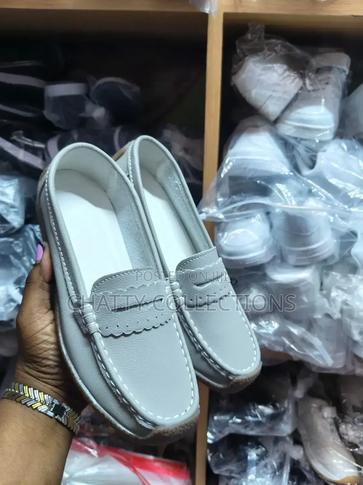 Gray Ladies Leather Loafer Shoes Size 37 to 43