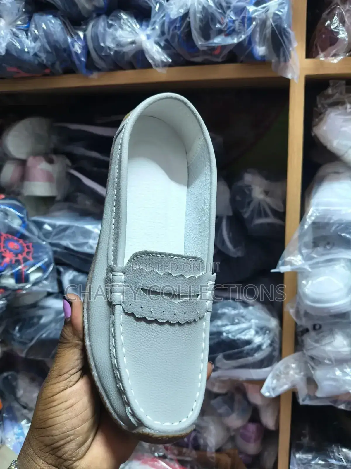 Gray Ladies Leather Loafer Shoes Size 37 to 43
