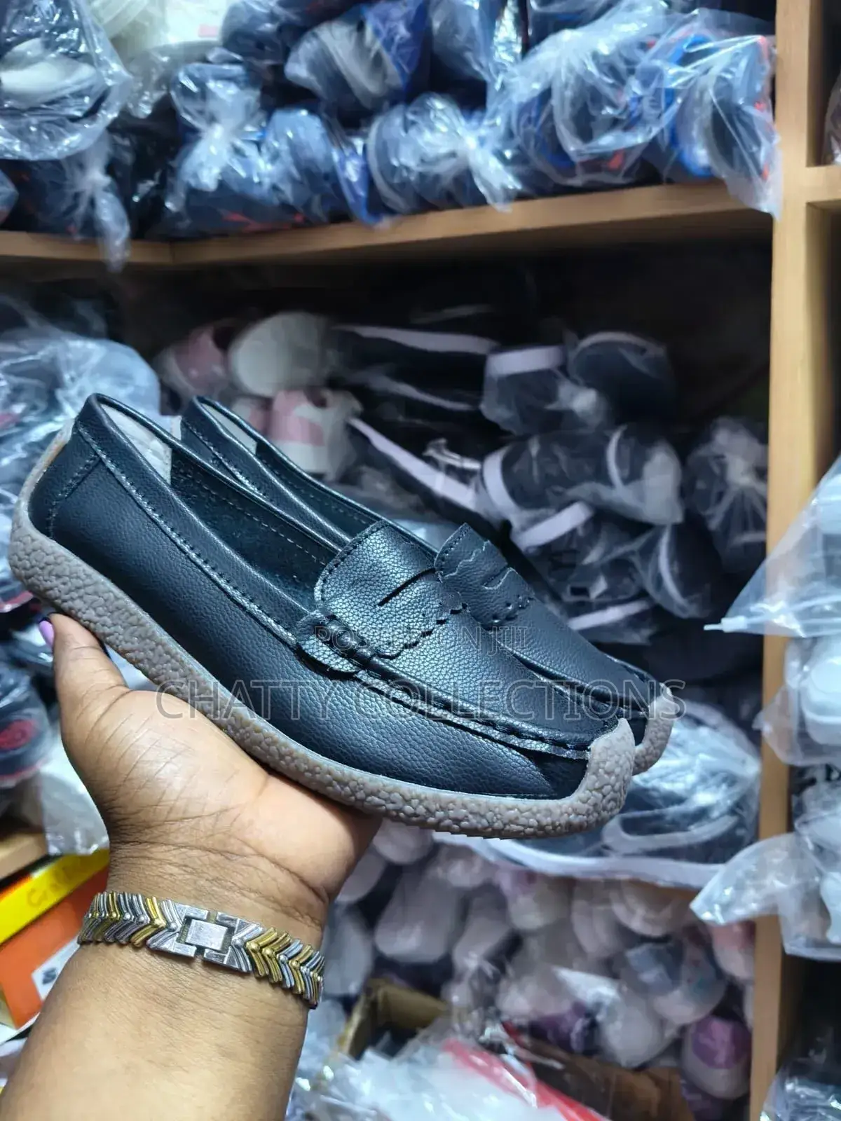 Black Ladies Leather Loafer Shoes Size 37 to 43