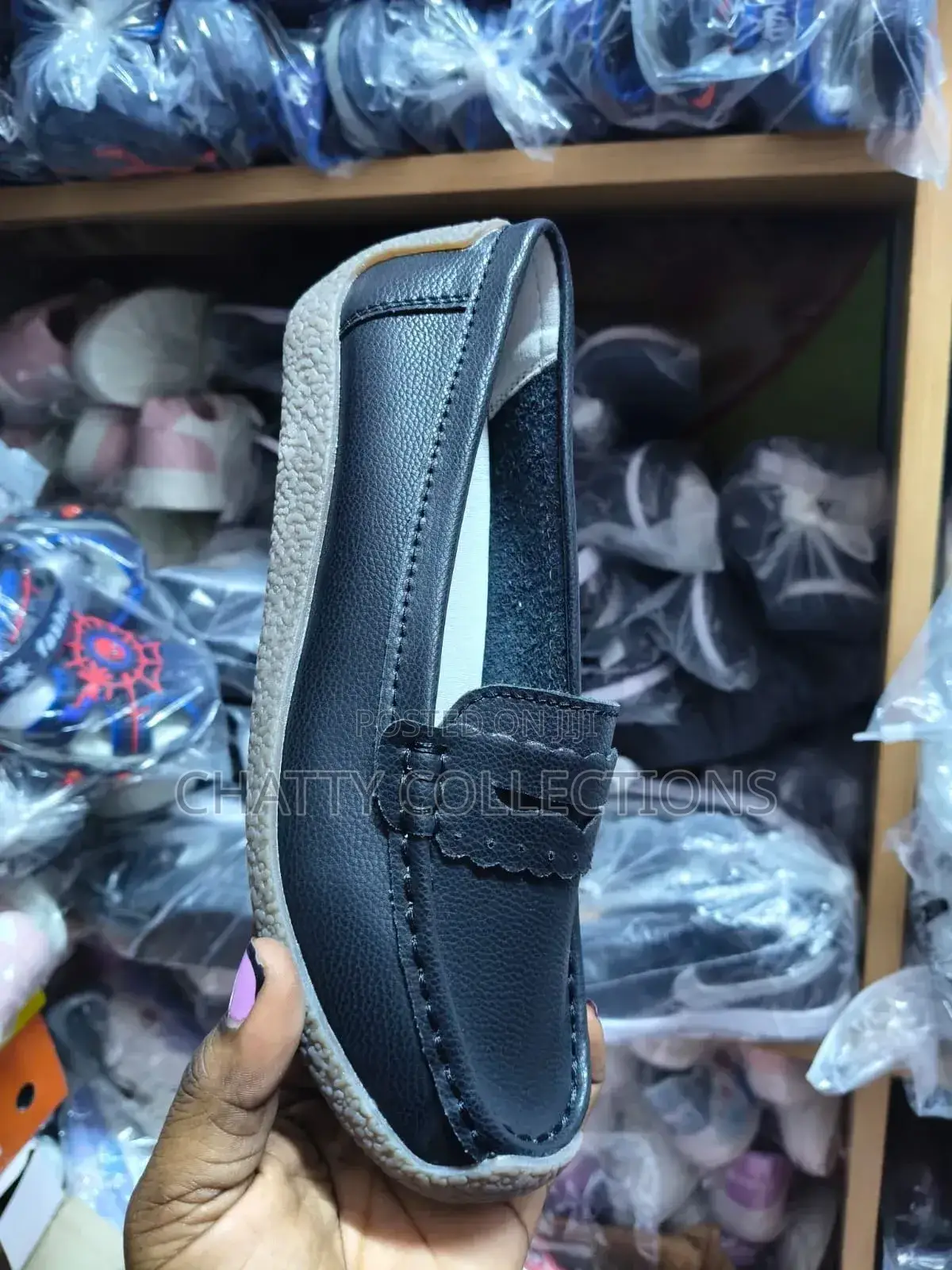 Black Ladies Leather Loafer Shoes Size 37 to 43