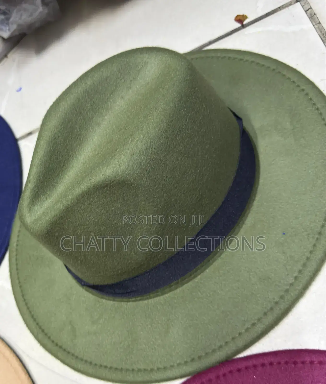 Jungle Green Unisex Wide Brim Fedora Hats With Black Ribbon