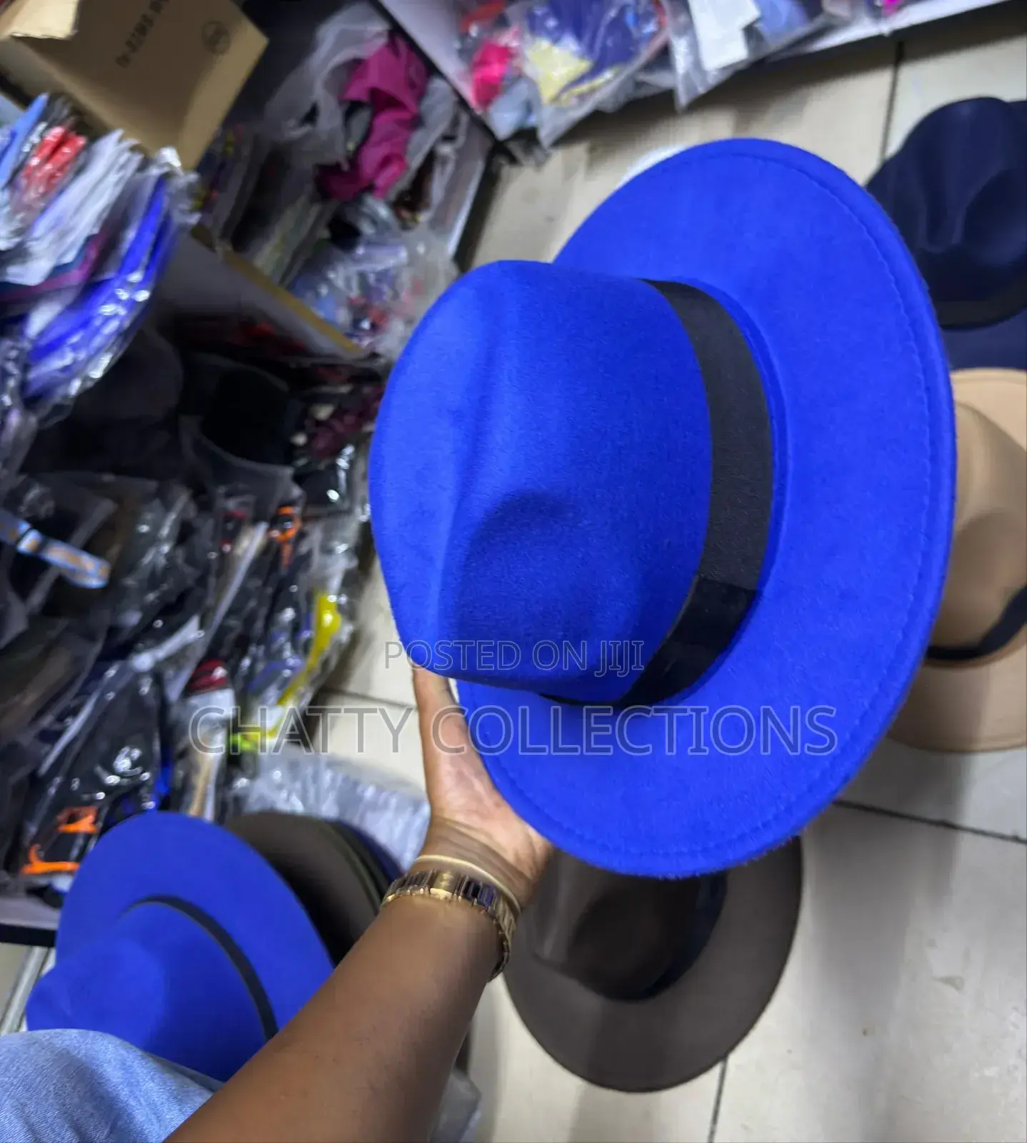 Light Blue Unisex Wide Brim Fedora Hats With Black Ribbon