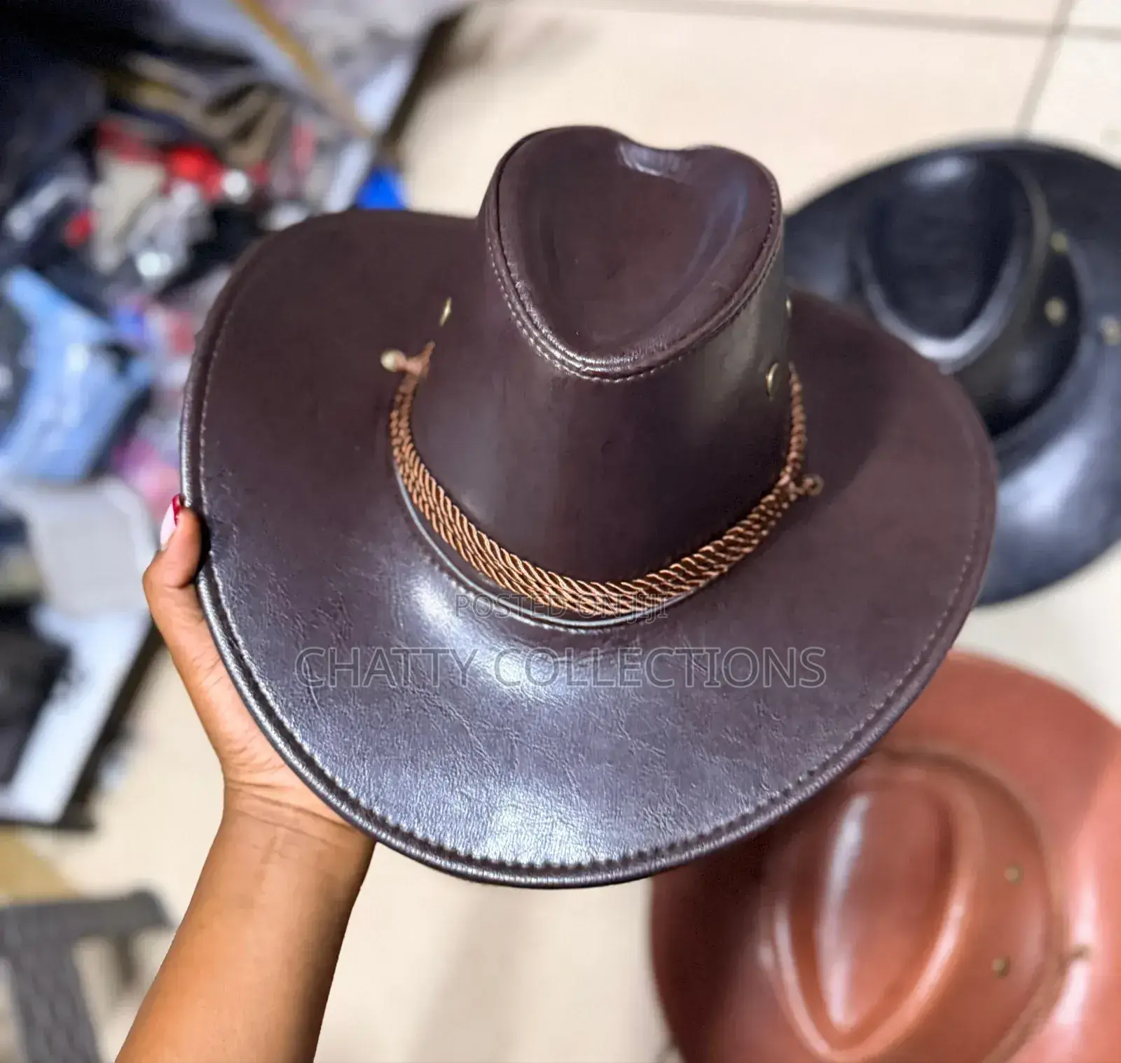 Dark Brown Leather Unisex Cowboy Cowgirl Adult Hats