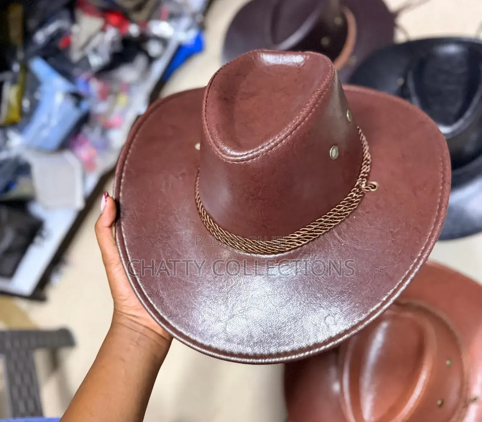 Brown Leather Unisex Cowboy Cowgirl Adult Hats