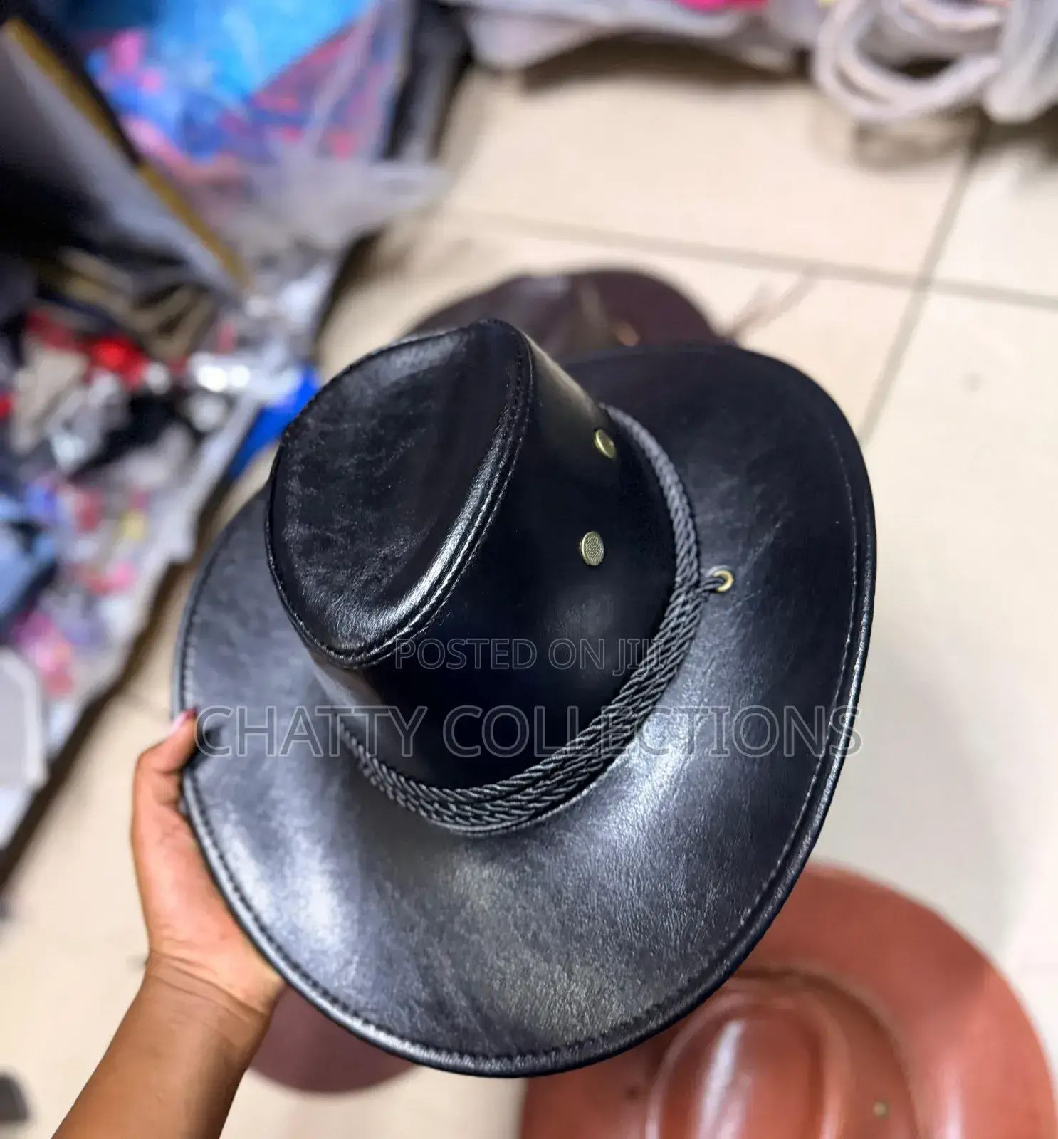 Black Leather Unisex Cowboy Cowgirl Adult Hats