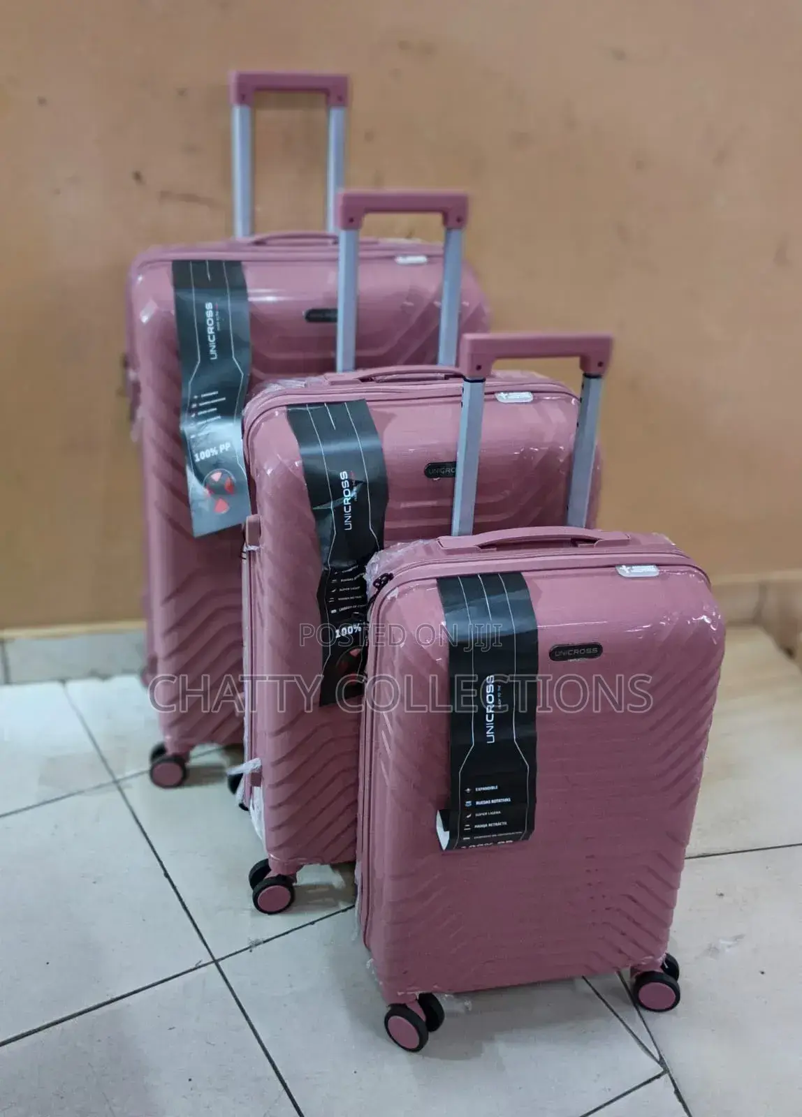 Pink 3 in 1 Unbreakable Rubber Pp Suitcases Size 2