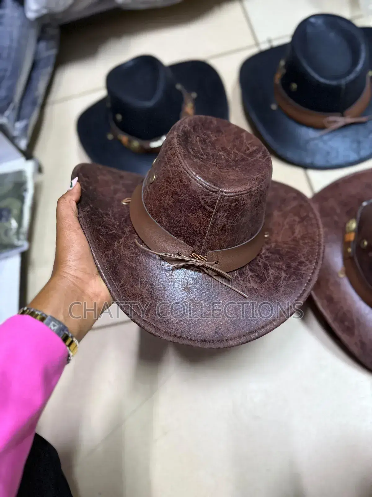 Brown Leather Like Cowboy Cowgirl Adult Hats