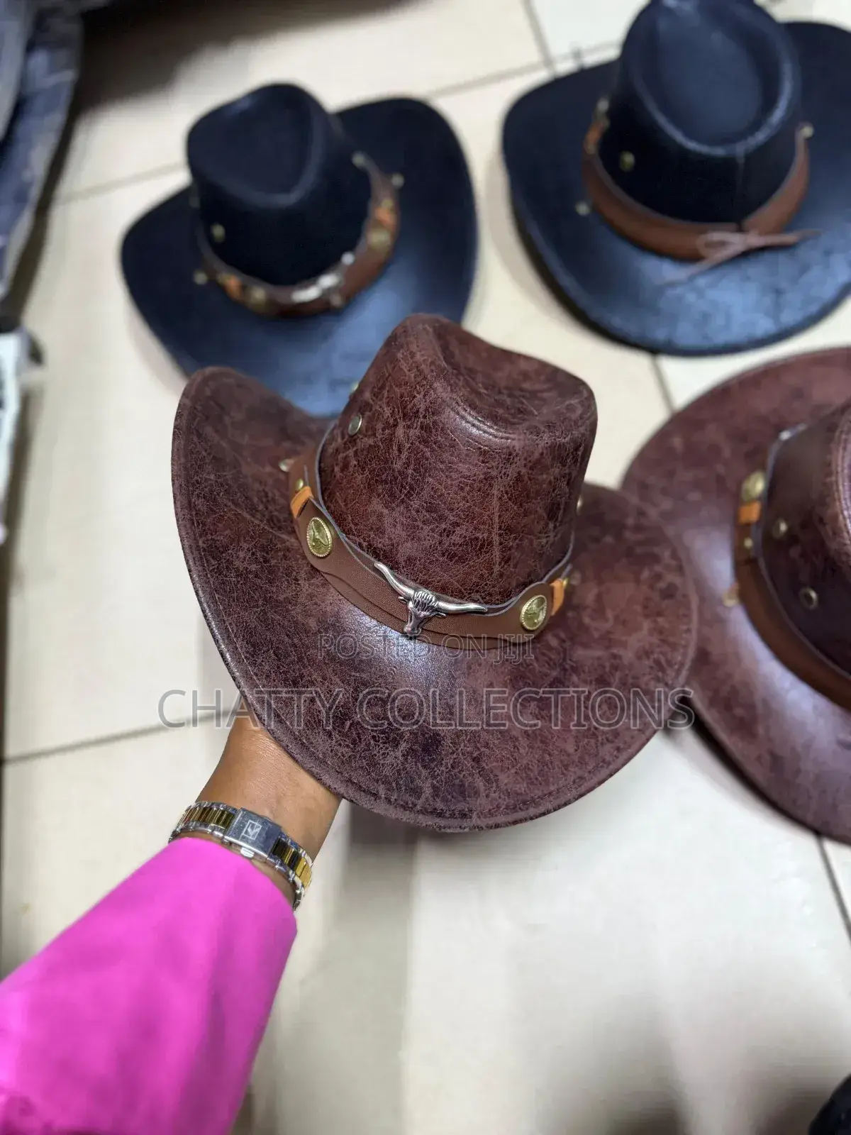 Brown Leather Like Cowboy Cowgirl Adult Hats