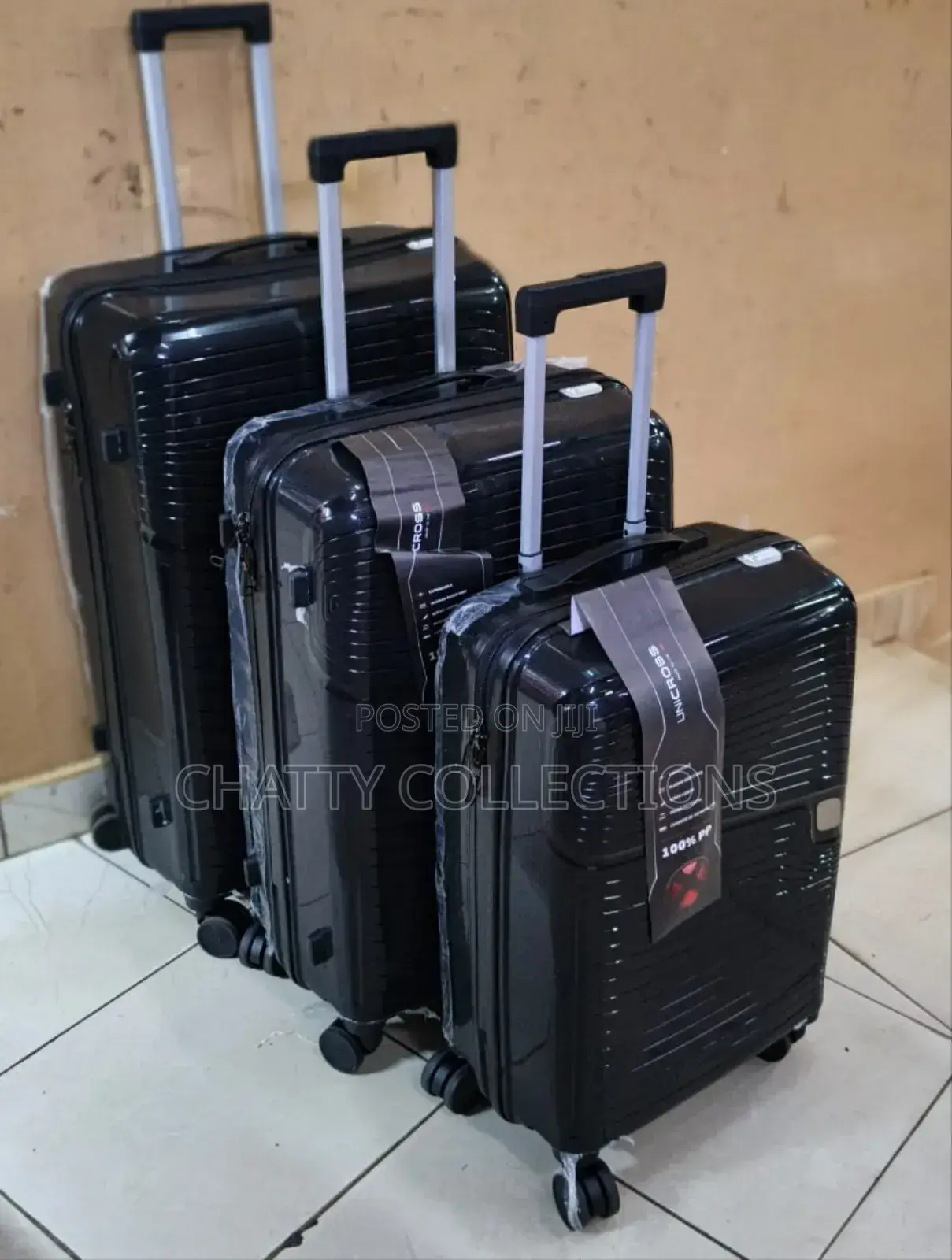 Black 3 in 1 Unbreakable Rubber Pp Suitcases Size 1