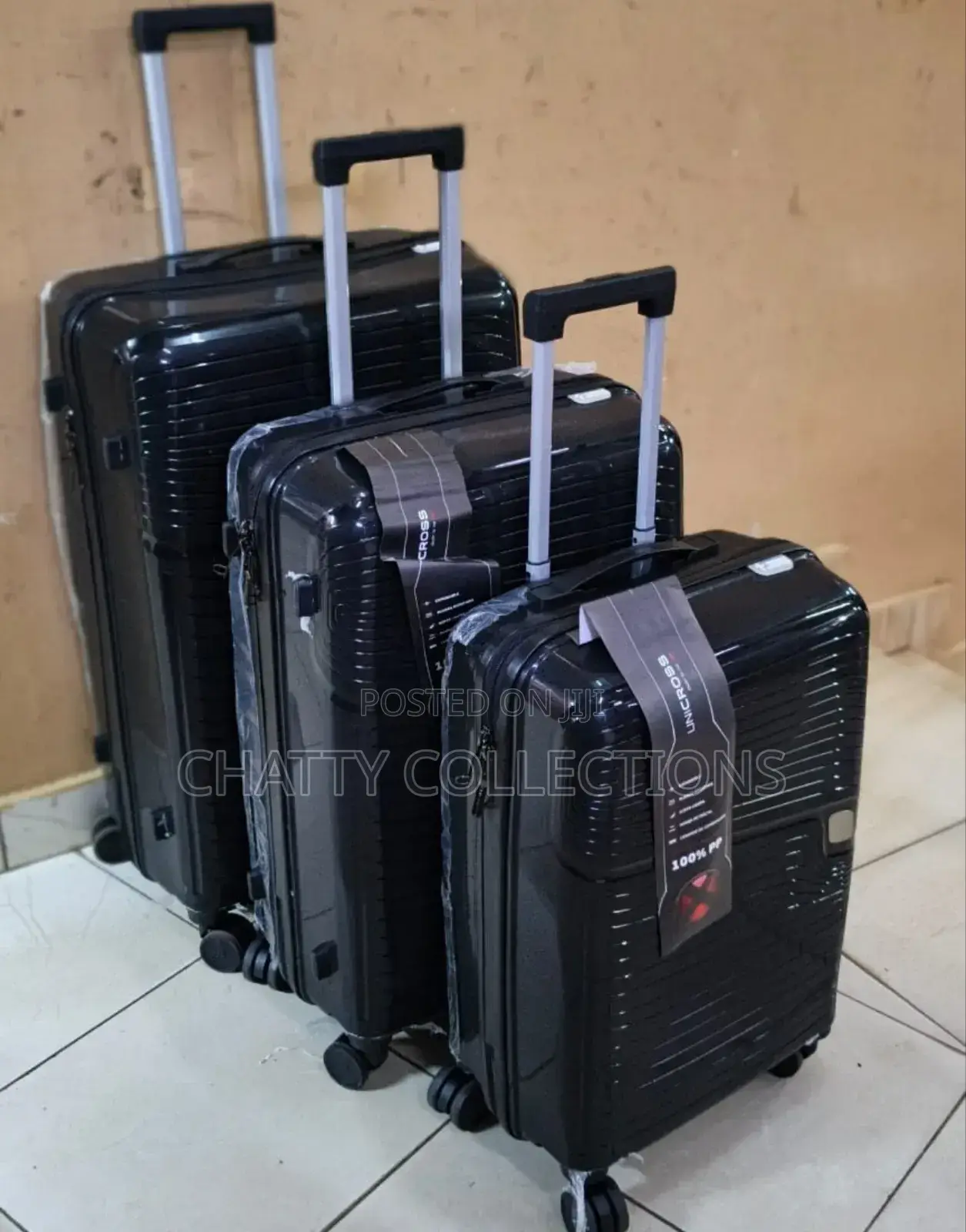 Black 3 in 1 Unbreakable Rubber Pp Suitcases Size 1
