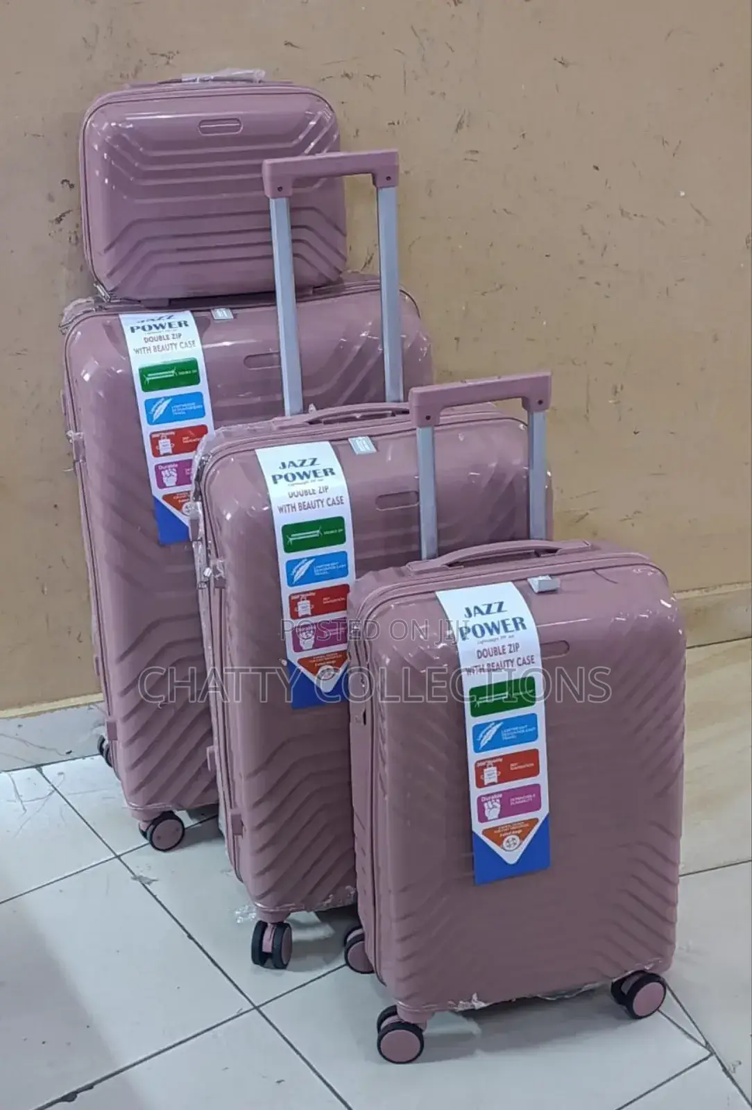 Pink 4 in 1 Unbreakable Rubber Suitcase Size 2