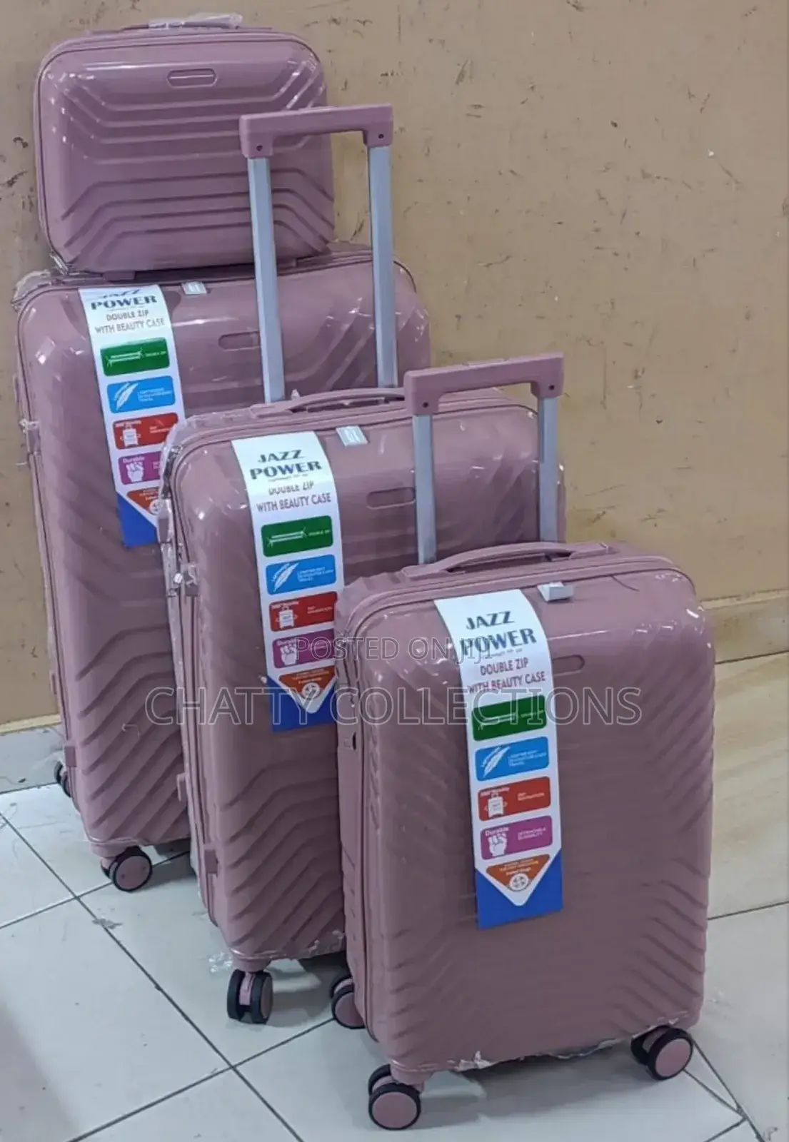 Pink 4 in 1 Unbreakable Rubber Suitcase Size 2