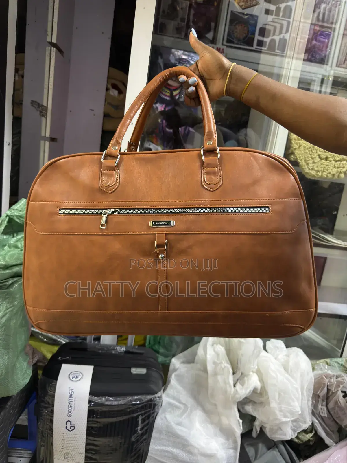 Light Brown Pu Leather Travel Unisex Travel Bag Gym Bag
