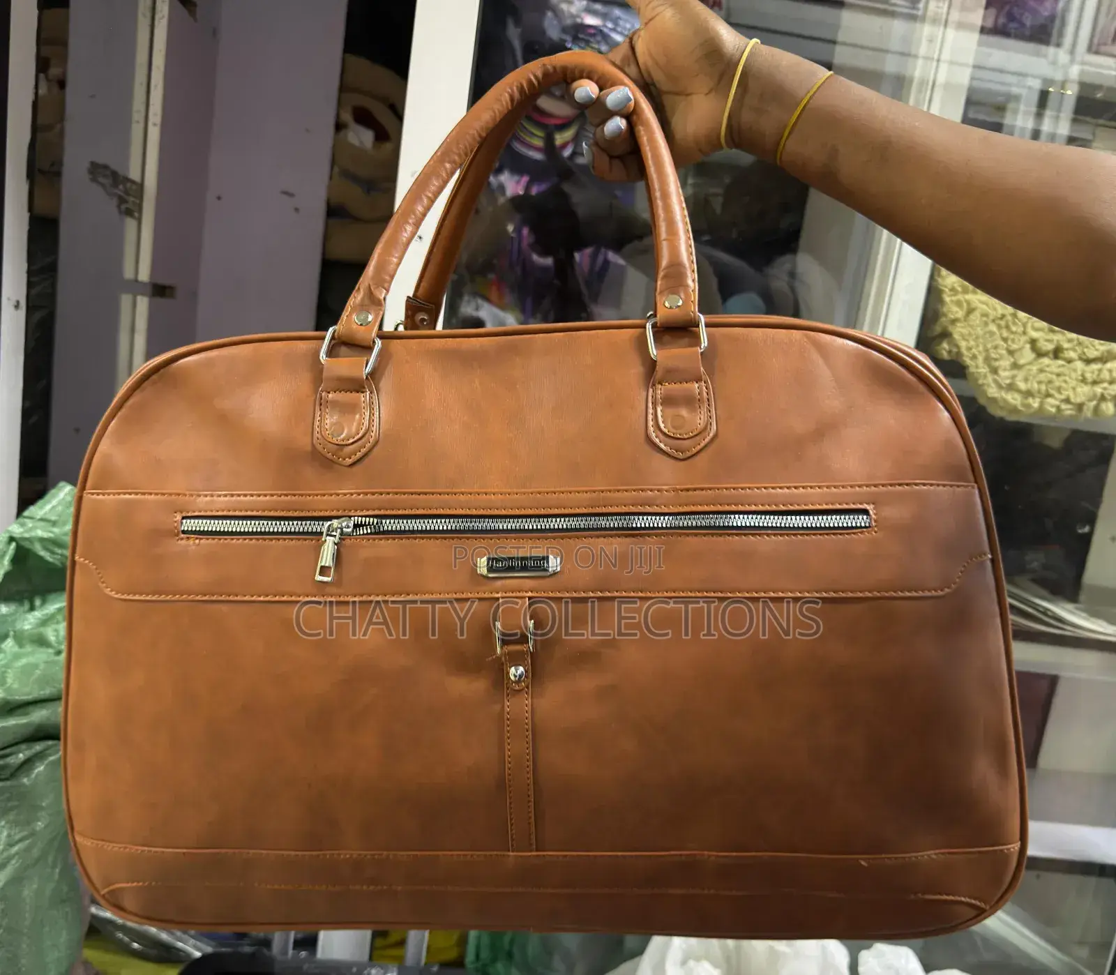 Light Brown Pu Leather Travel Unisex Travel Bag Gym Bag