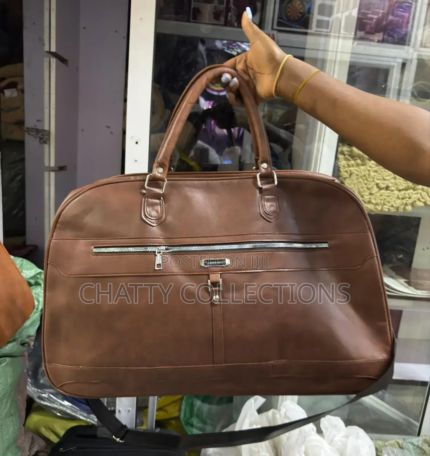Dark Brown Coffee Brown Pu Leather Travel Unisex Travel Bag Gym Bag