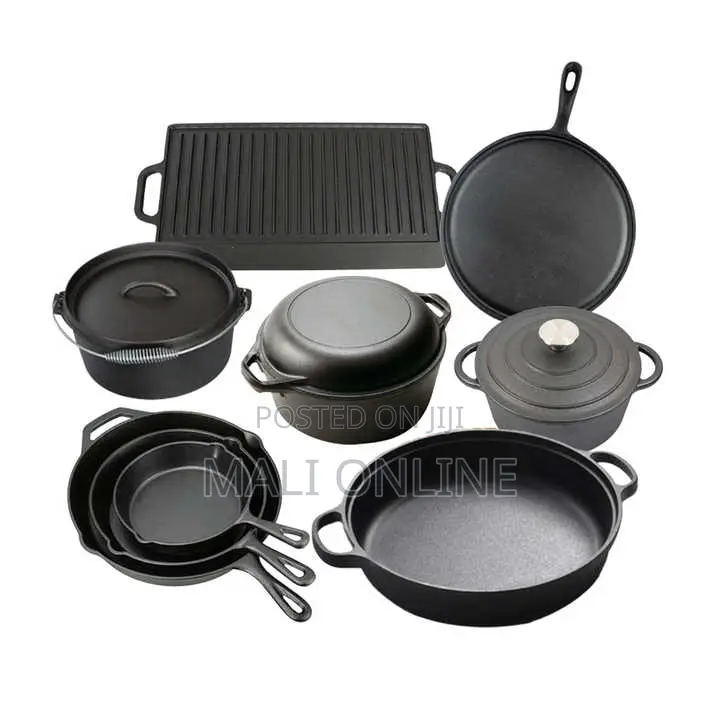 Pre Seasoned Cast Iron Cookware Set 10pcs Non Stick Pots Pans Skillets