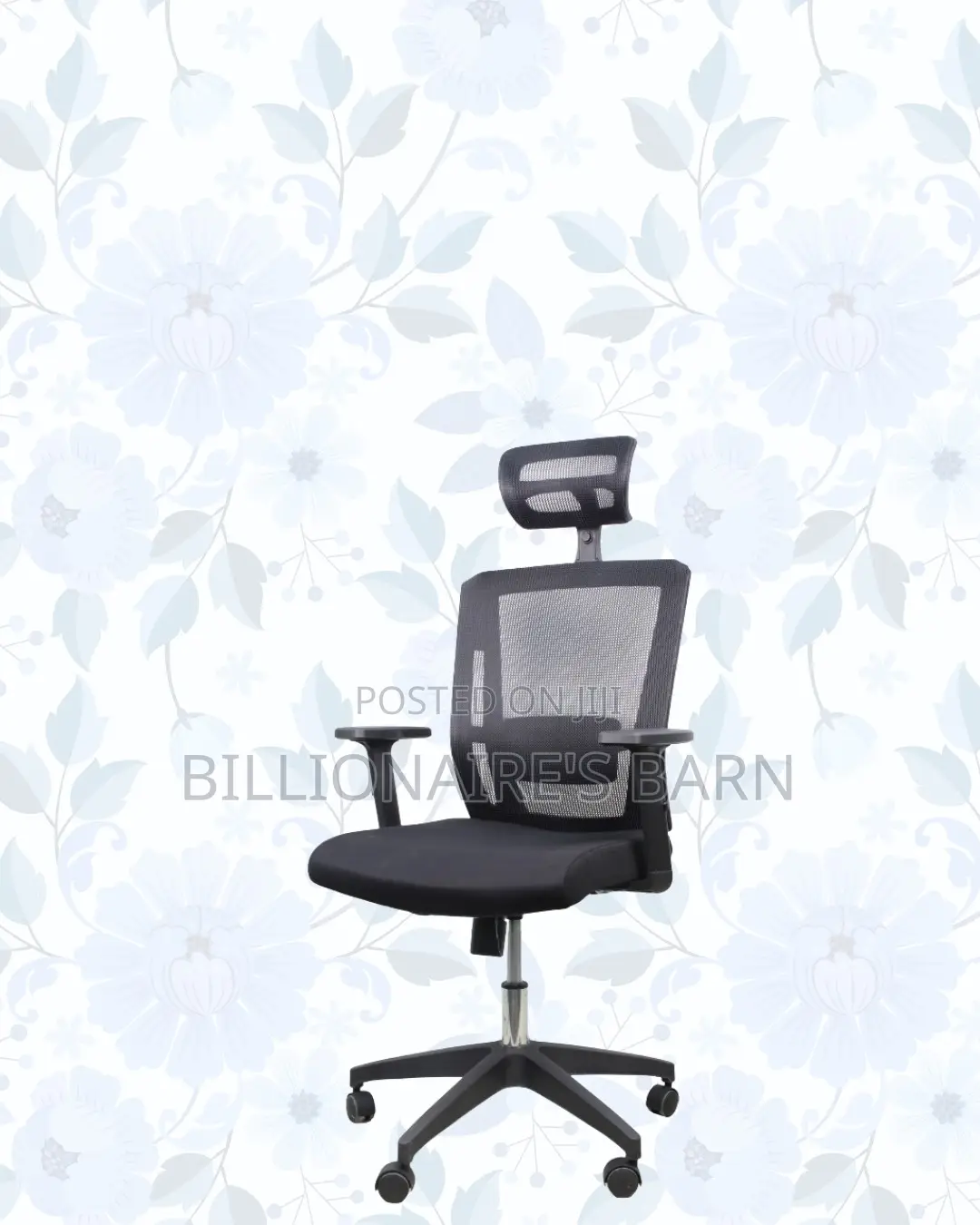 Black Mesh Office Chair Ergonomic Headrest Nylon Base Support Solution