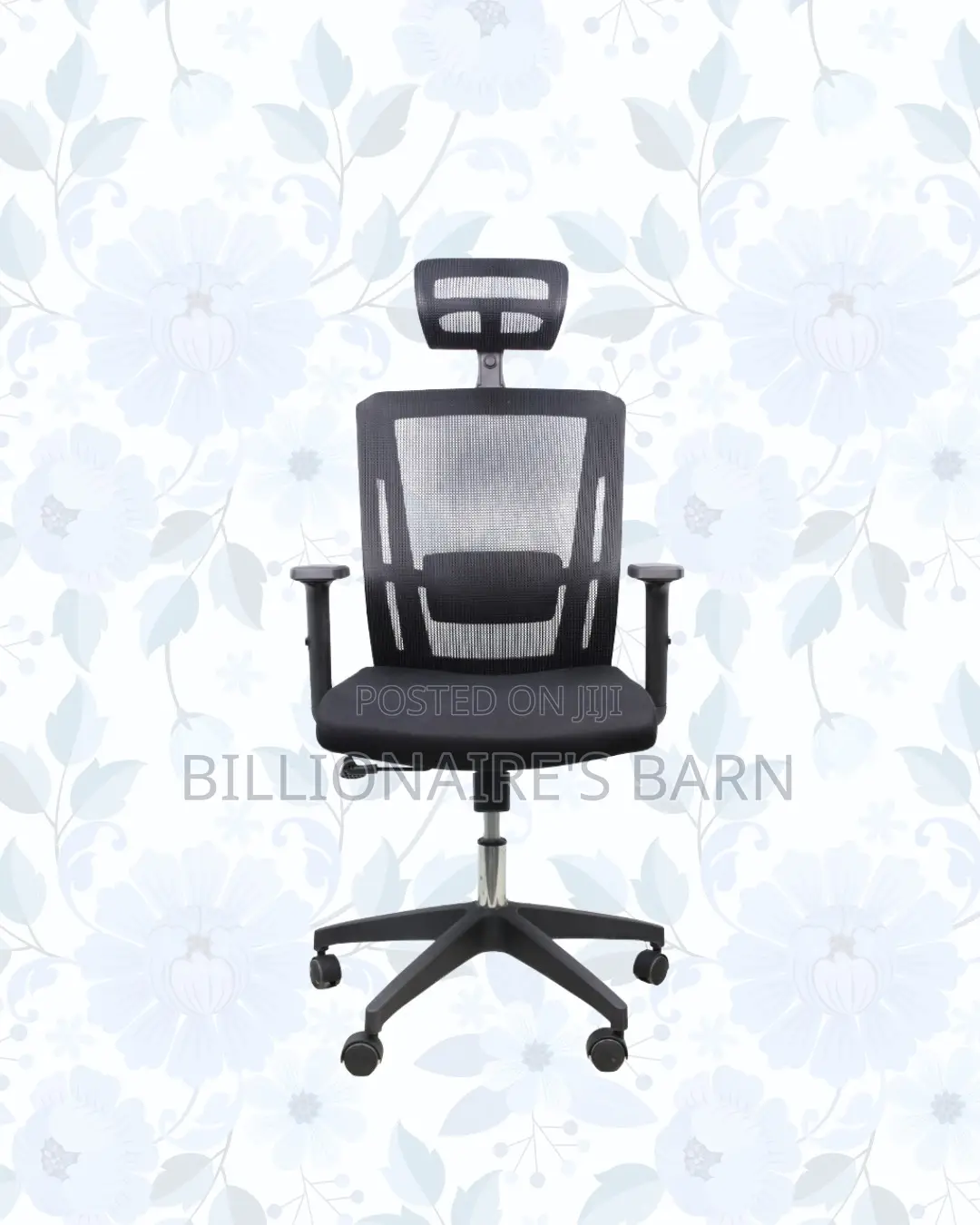 Black Mesh Office Chair Ergonomic Headrest Nylon Base Support Solution