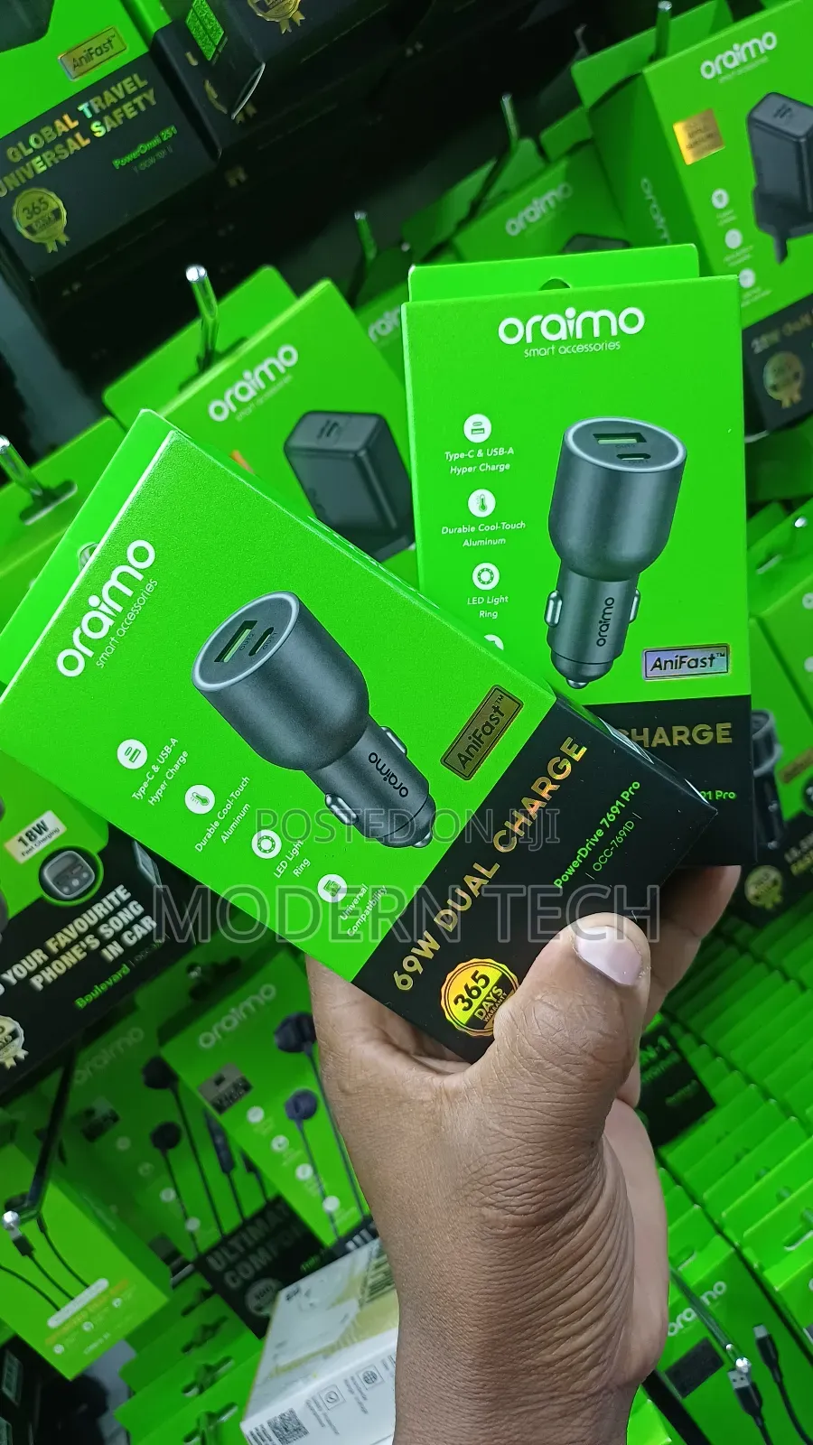 Oraimo 69w Dual Fast Car Charger (Usb‐C + Usb‐A)