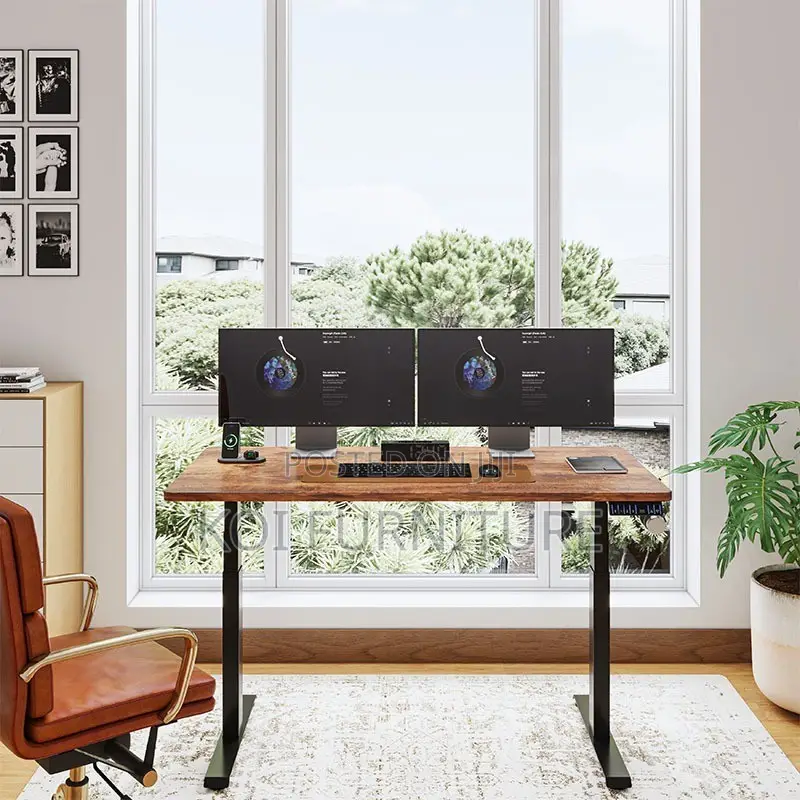 Office Table; Adjustable Home Office Computer Brown Construct Desk