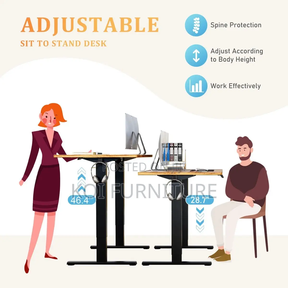 Office Desk; 1.6m Adjustable Height Ergonomic Computing Desk