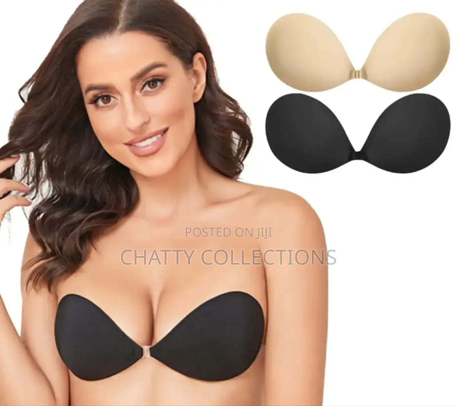 Beige and Black Front Buckle Silicone Srapless Bras