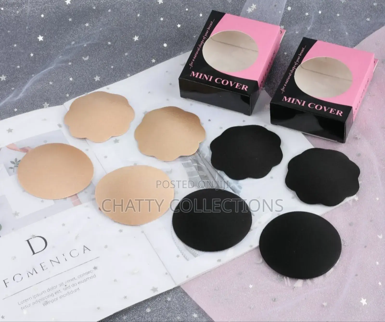 Black and Beige Round and Flowered Nipple Covers
