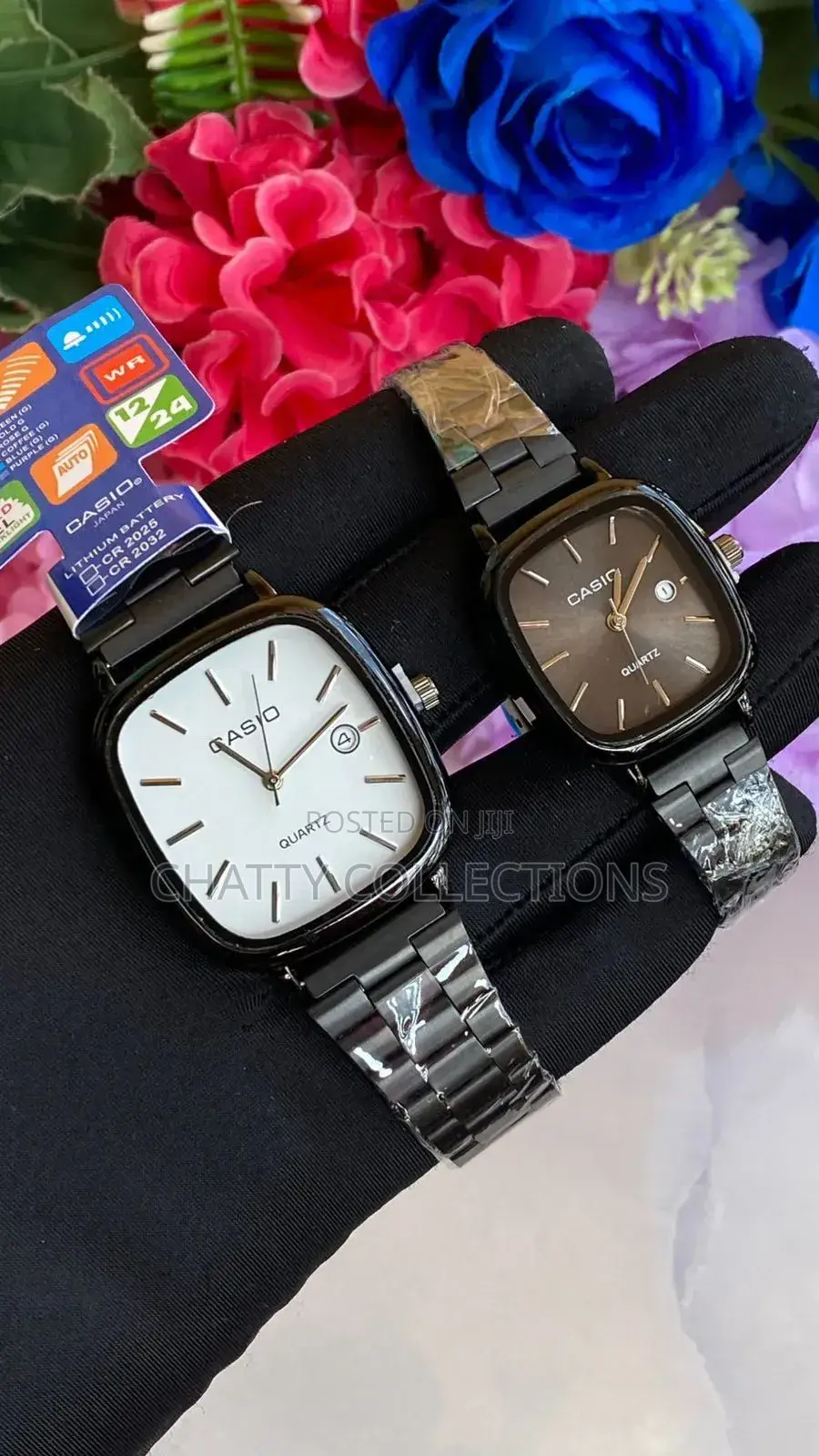 2 in 1 Black Unisex Casio Square Wrist Couple Watches