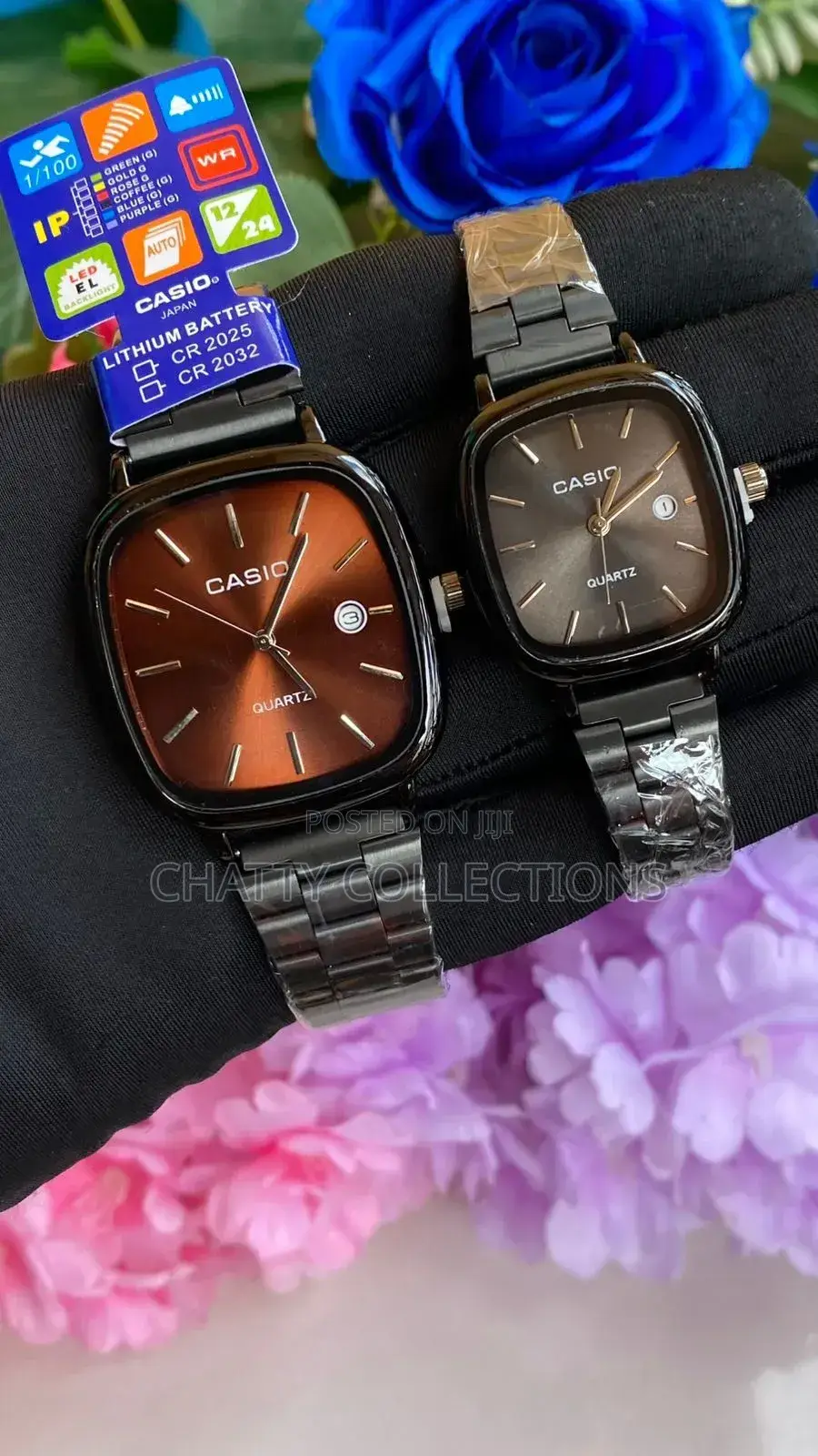 2 in 1 Black Unisex Casio Square Wrist Couple Watches