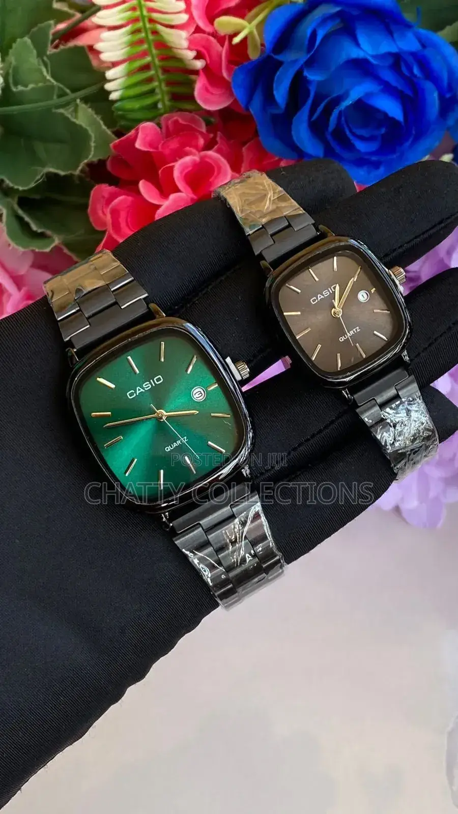 2 in 1 Black Unisex Casio Square Wrist Couple Watches