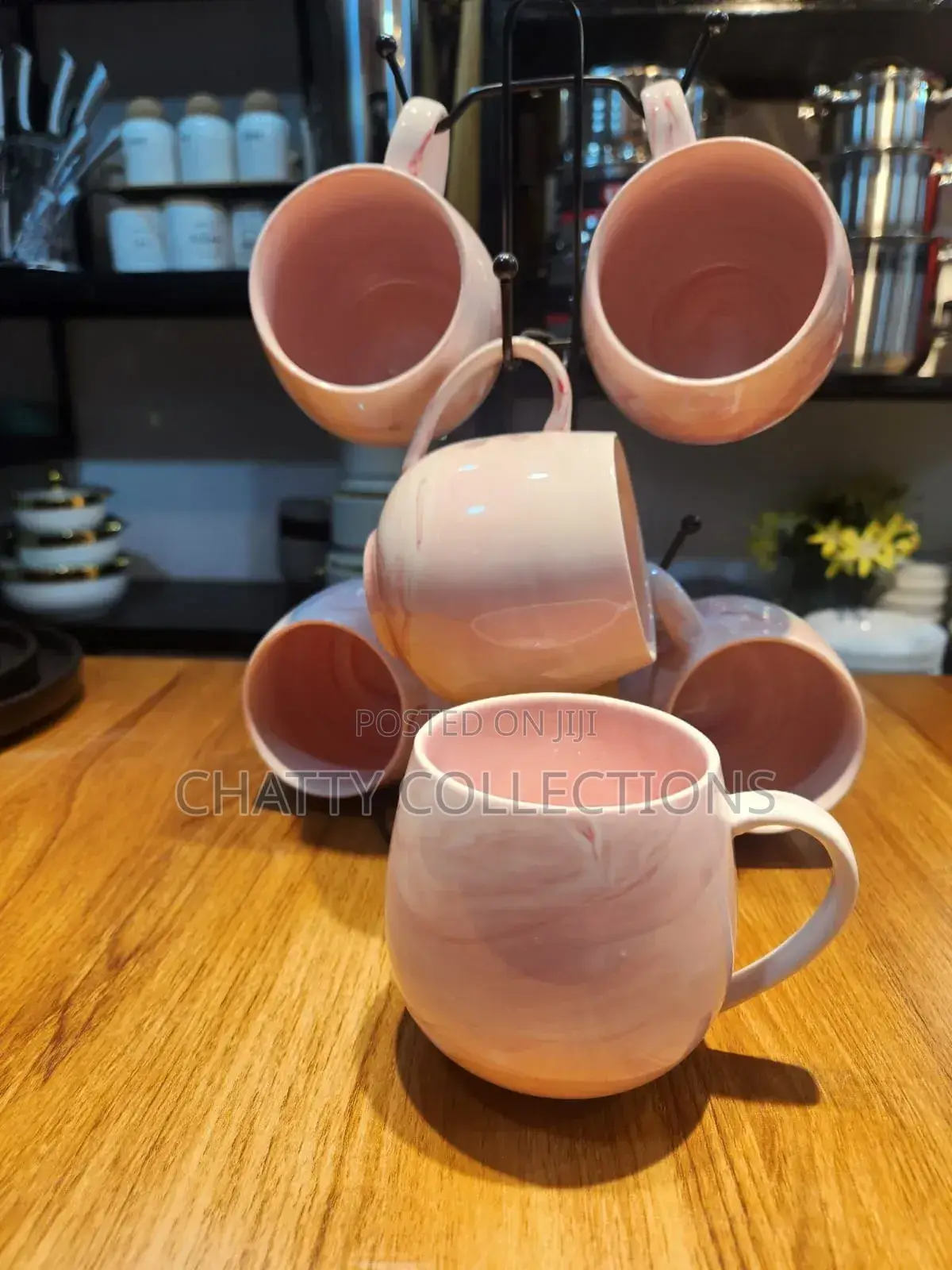 6 Pieces Ceramic Pink Marble Pot Mugs