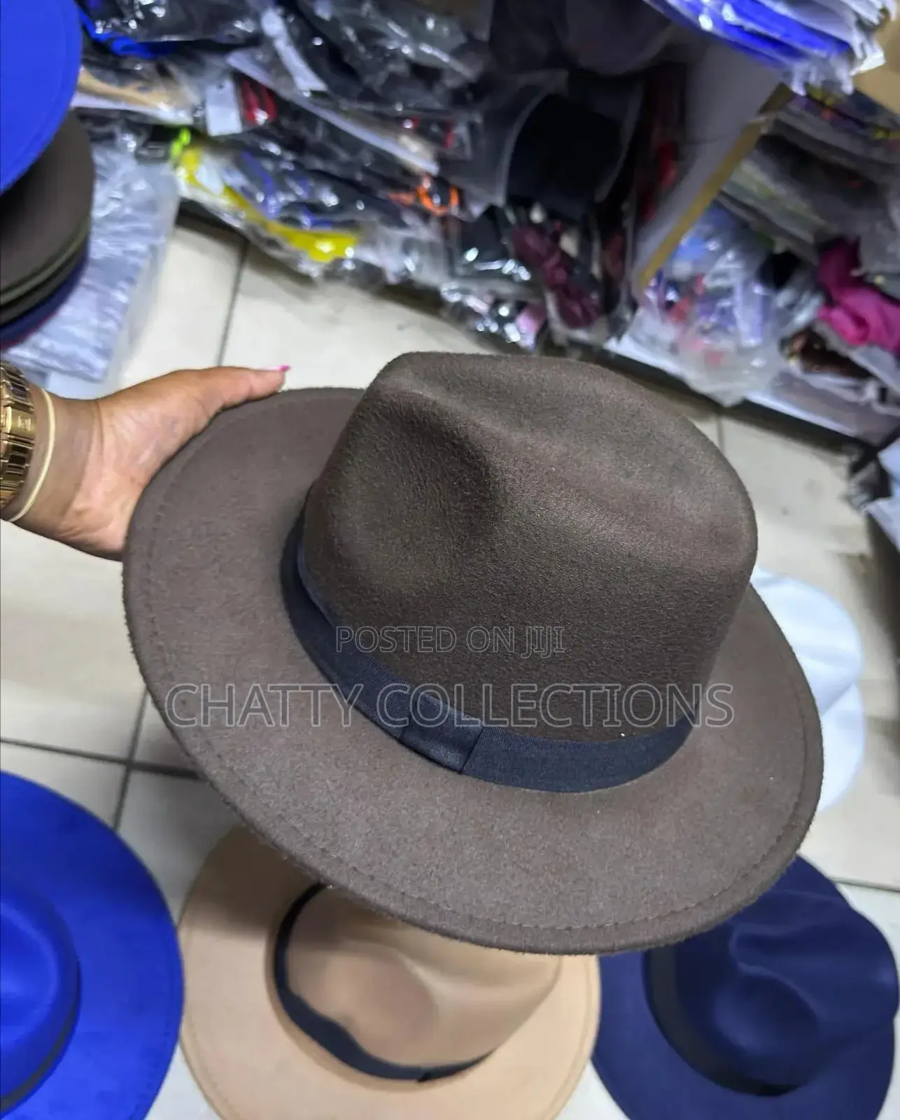 Dark Brown Unisex Wide Brim Fedora Hats With Black Ribbon
