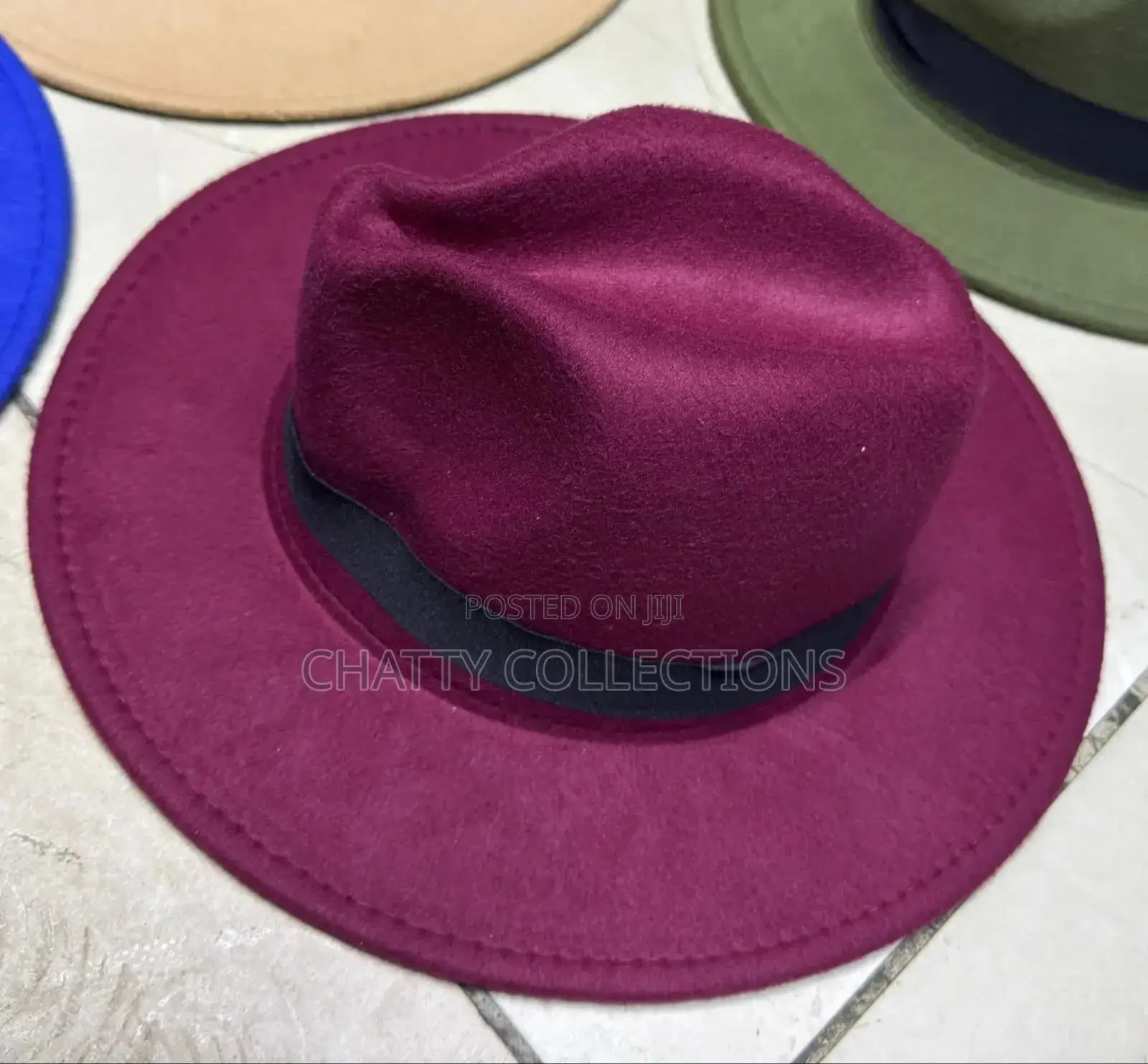 Maroon Unisex Wide Brim Fedora Hats With Black Ribbon